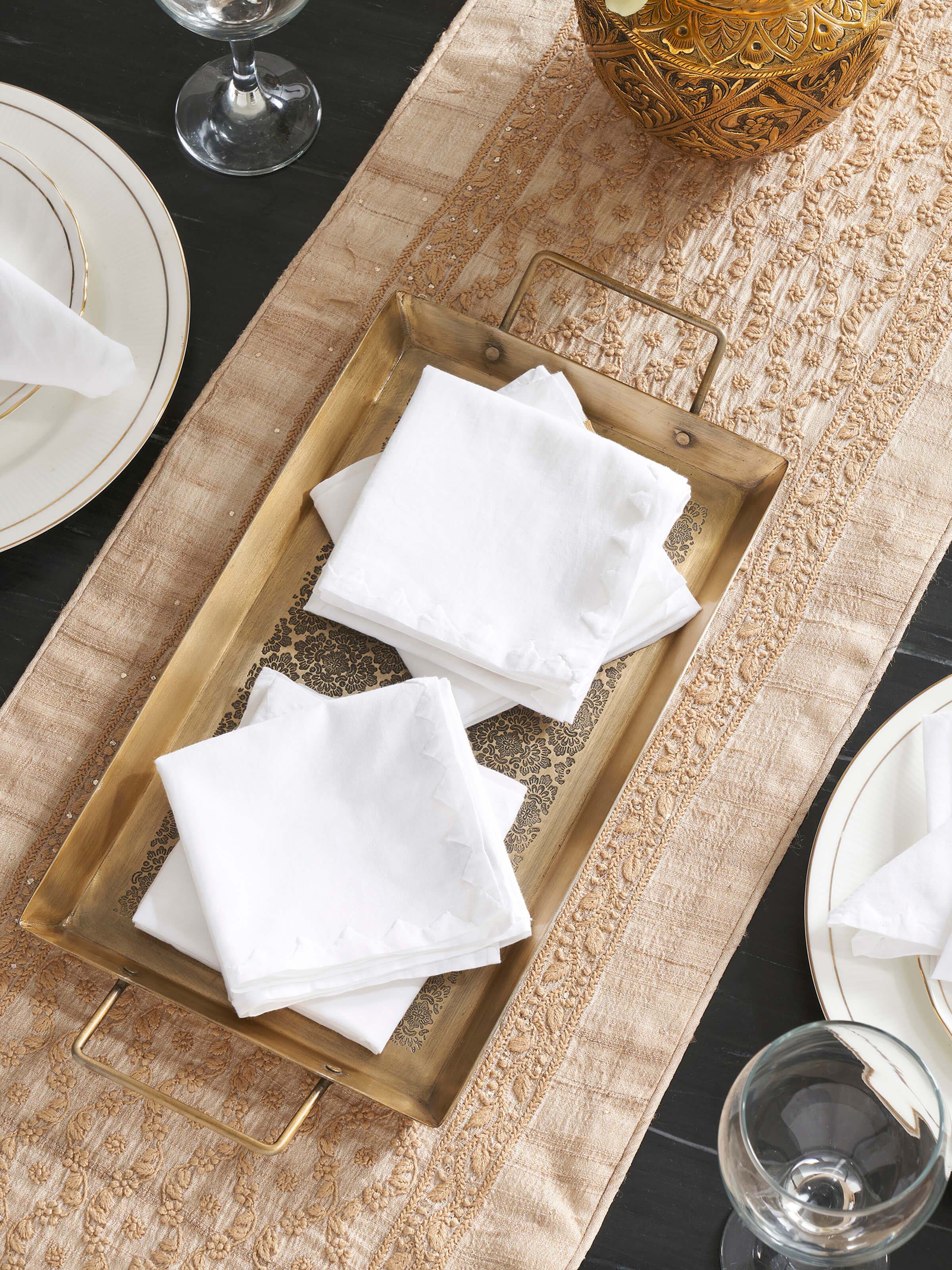 Shubra Daraz white Solid Cotton Chikankari Hand Embroidery Dinner Napkins (6 Pcs)