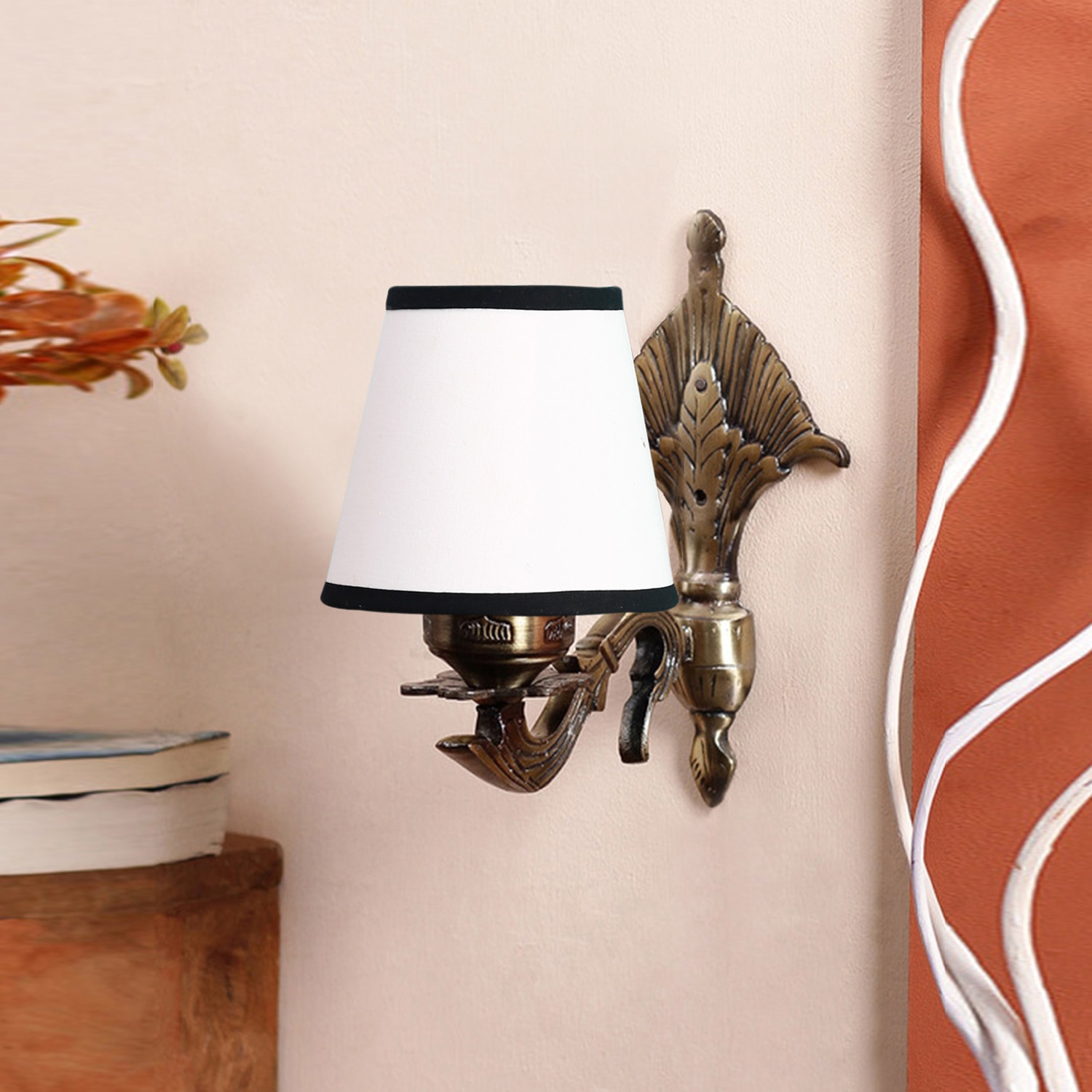 Devansh Metal Electric Wall Light in Antique Gold Colour with White & Black Shade Count of 1 Light - Devansh