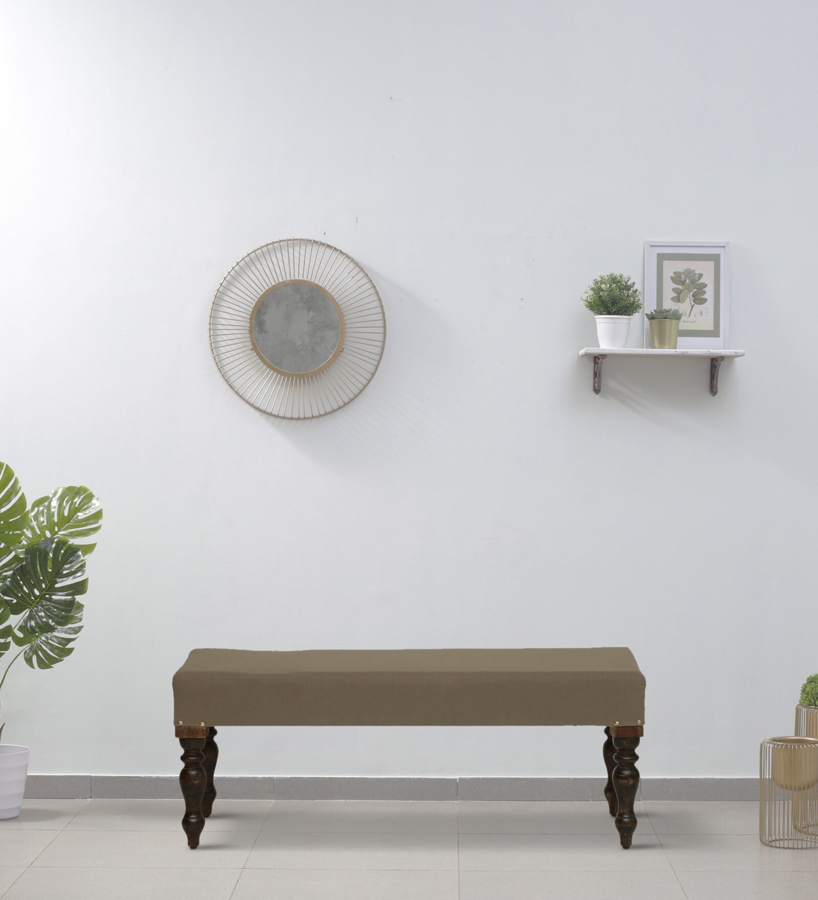 Laasya Sheesham Wood Upholstered Bench In Walnut Finish