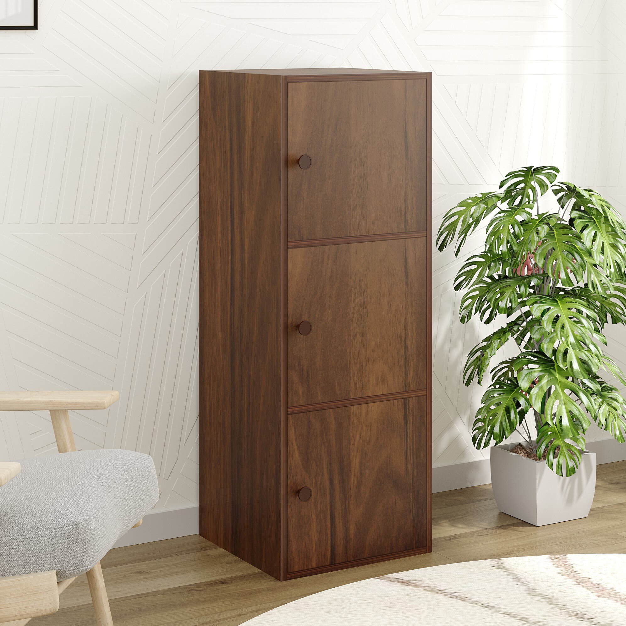 BLUEWUD Calcio 3-Tier Storage Unit Filing Cabinet Rack Organizer Wardrobe Almirah Cupboard for Clothes with 3 Closed Shelves for Bedroom Kitchen Living Room Home, DIY (Brown Maple)(37 x 36 x 102) CM