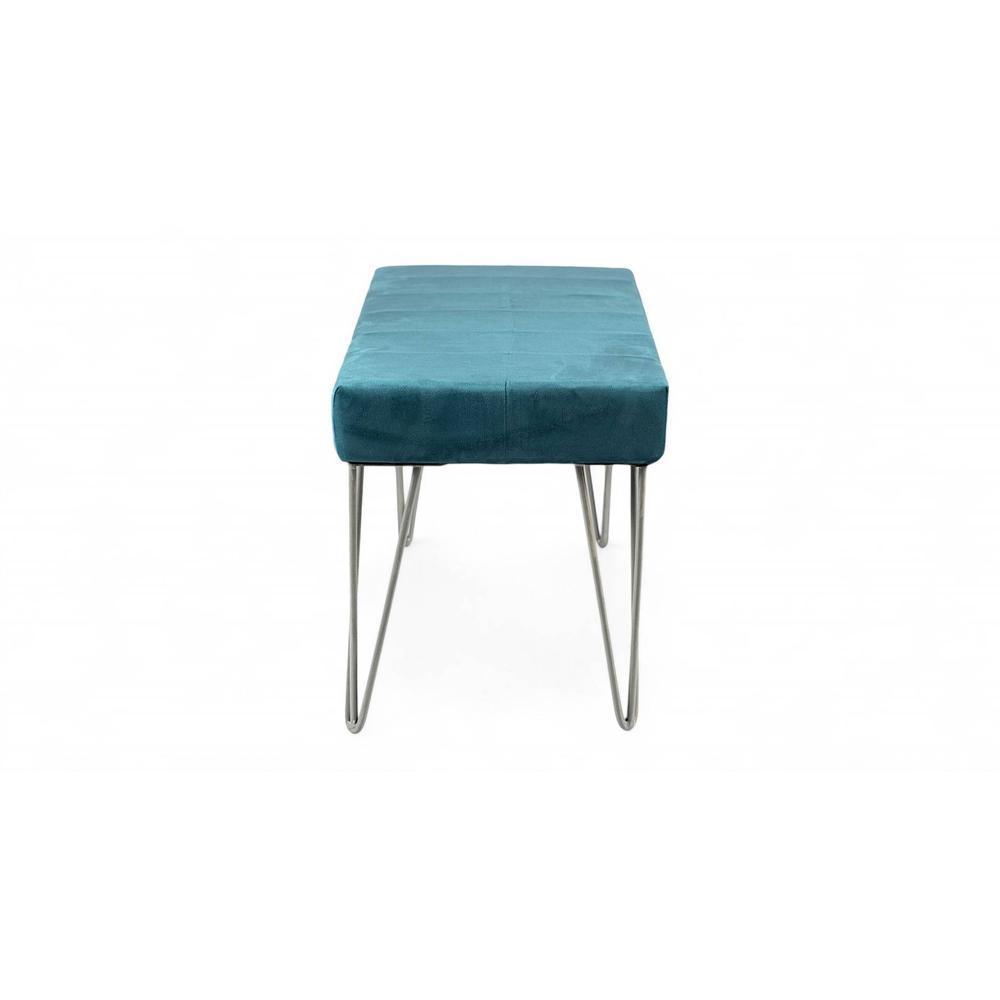 Belmont Sheesham Wood Accent 3 Seater Bench With Metal Legs In Turquoise Sea Velvet