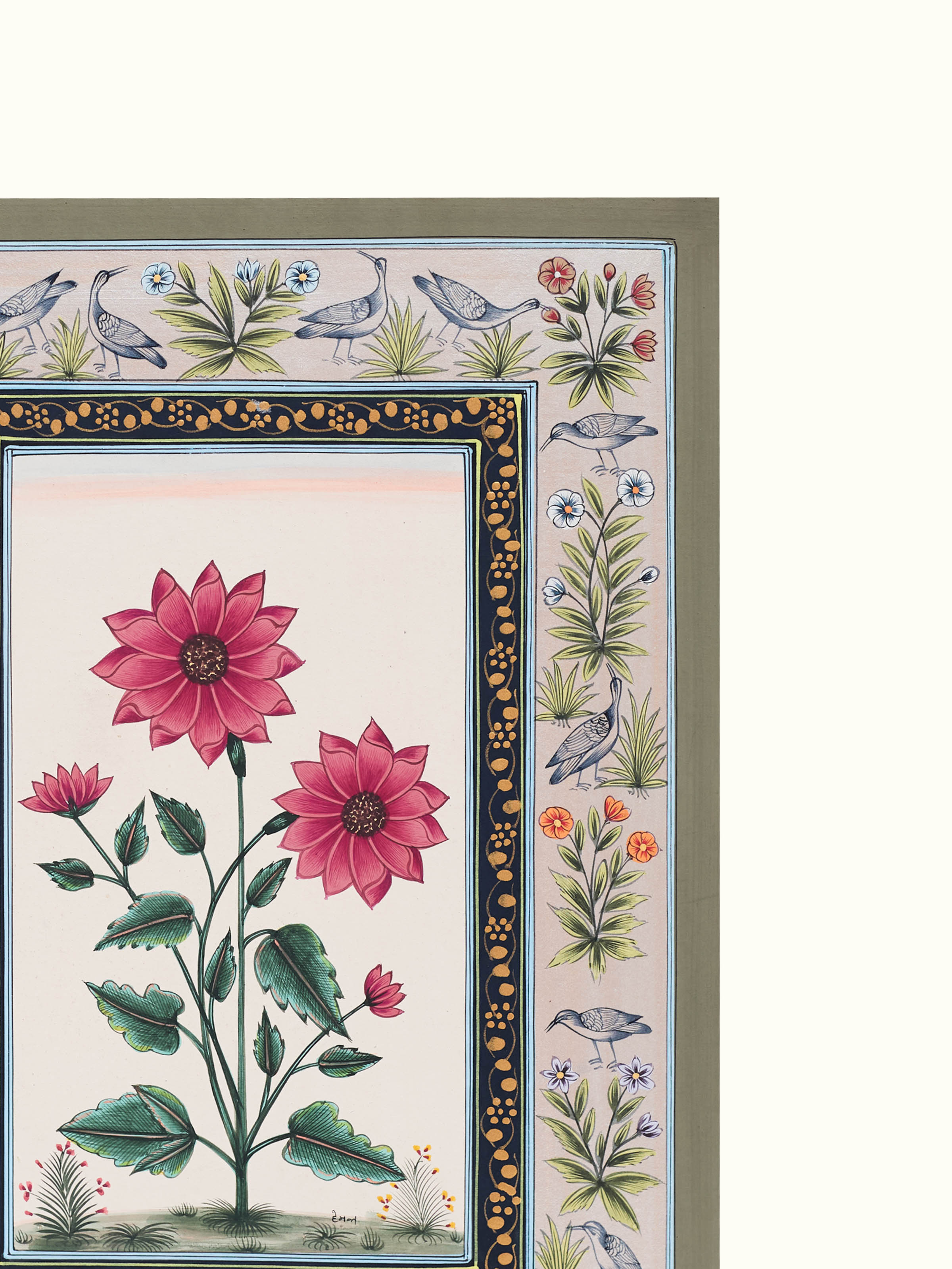 Flower Bird Miniature Silver Painting