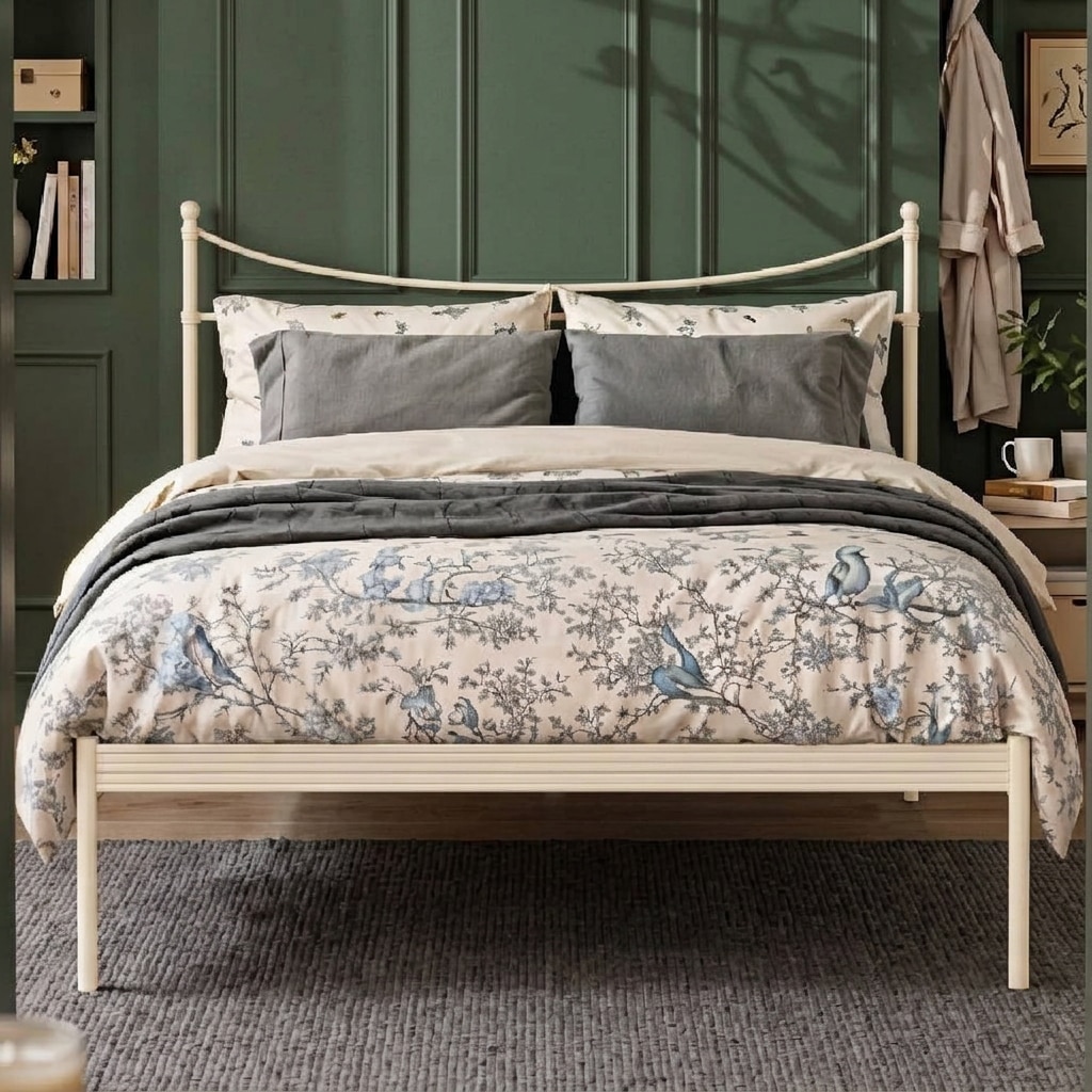 Camden Metal Non Storage King Bed in Glossy Ivory Finish - Original Bed Co.