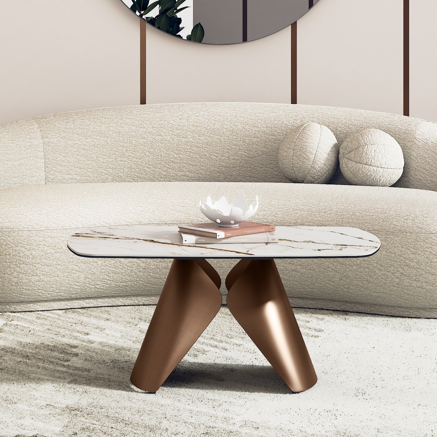 Aeris Oval Metal Coffee Table in Pluto Spanish Ceramic Finish