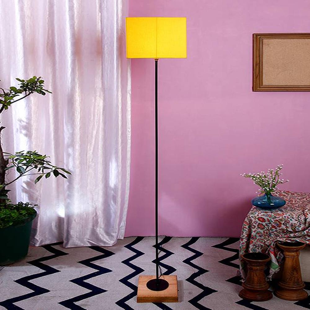 Drake Yellow Cotton Shade Floor Lamp - Devansh