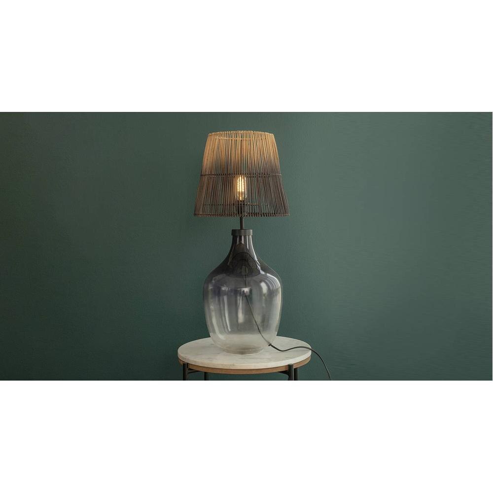 Saffron Natural Table Lamp With Black Iron Base