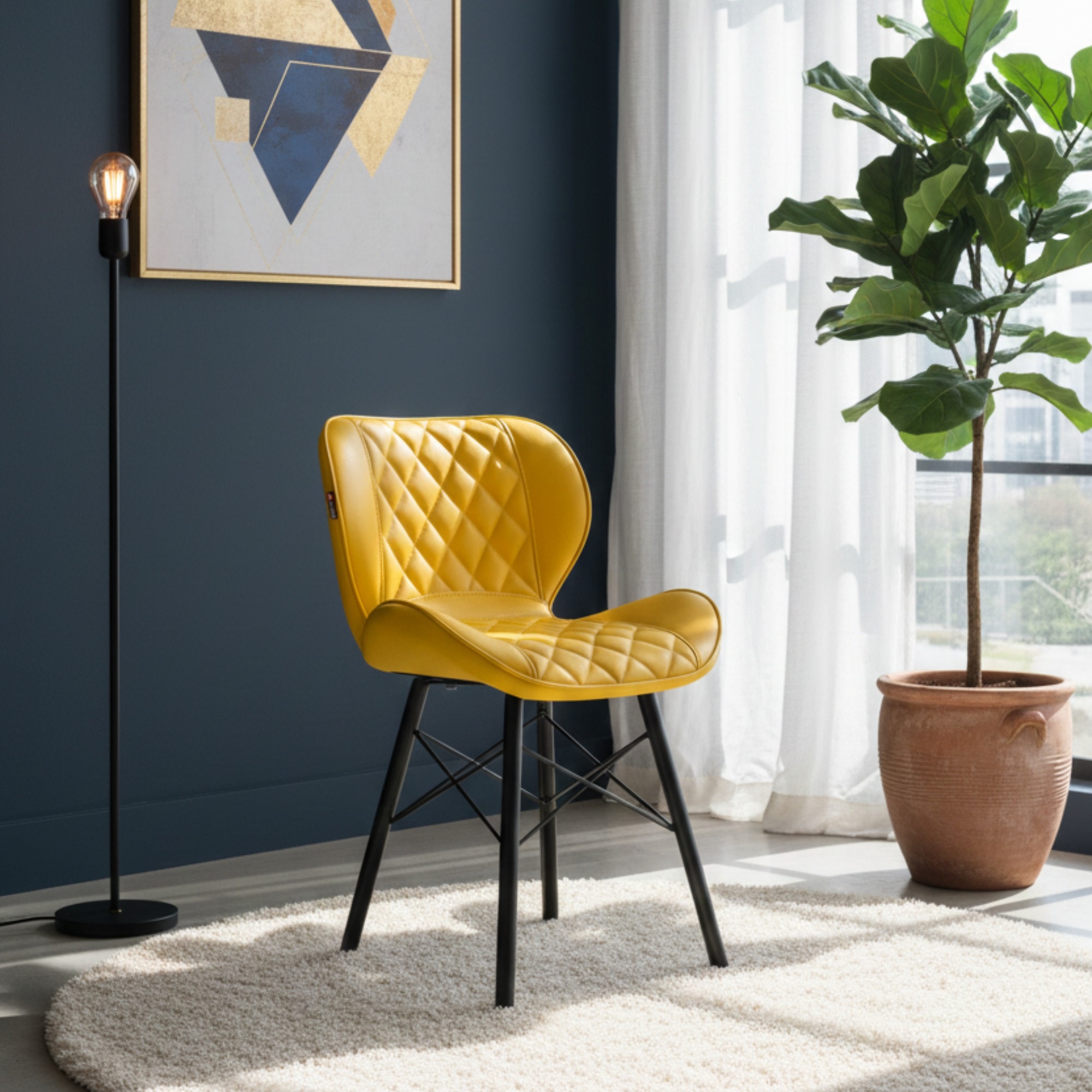 Superb Leatherette Dining Chair in Yellow Colour - Adiko Systems
