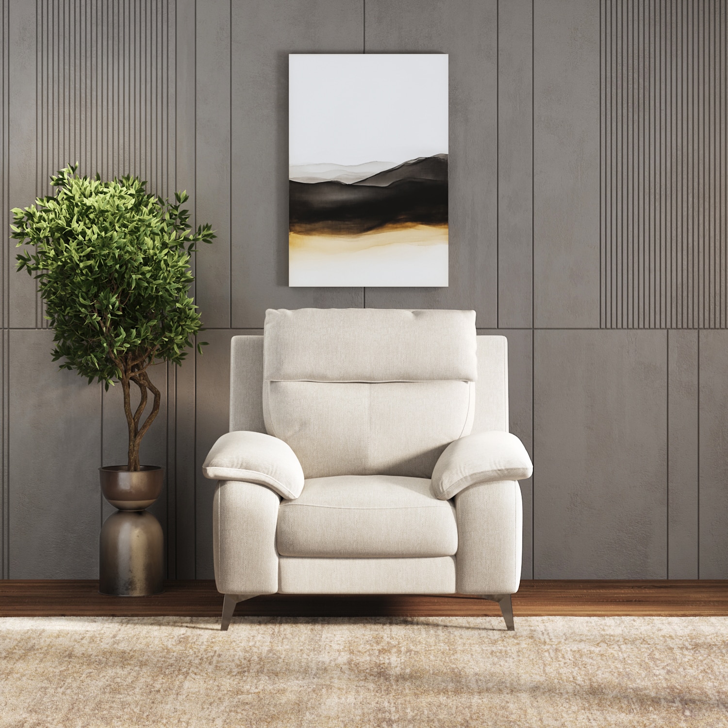 Emila 1 Seater Fabric Sofa in Cream Colour - Urban Ladder