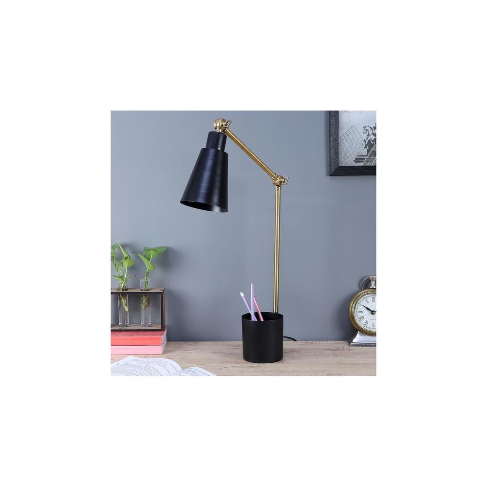 Designer Black and Gold Study Lamp With Metal Base