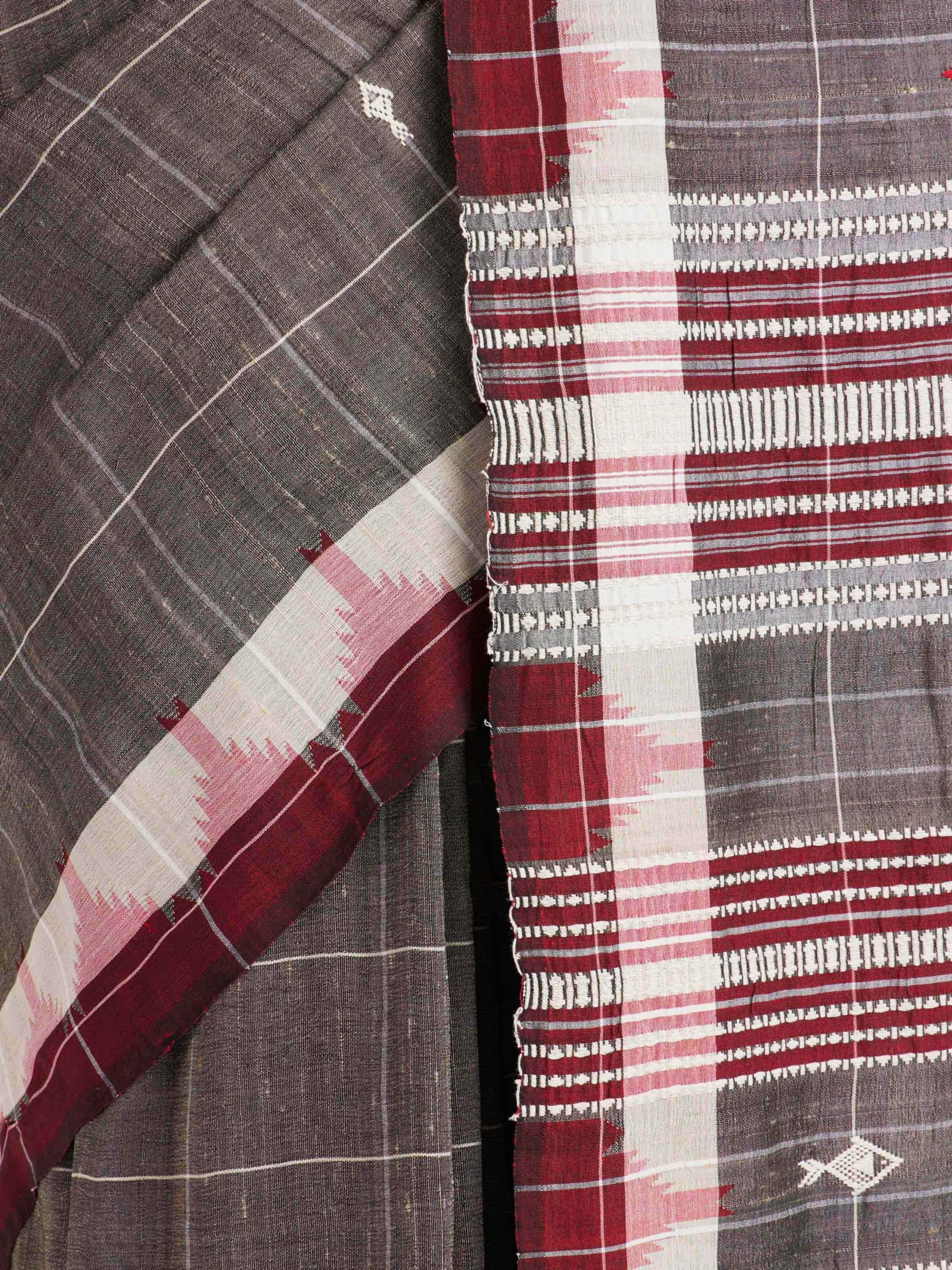 Detailed view of Brown Cotton Tussar Silk Kotpad Saree focusing on the fine craftsmanship and texture