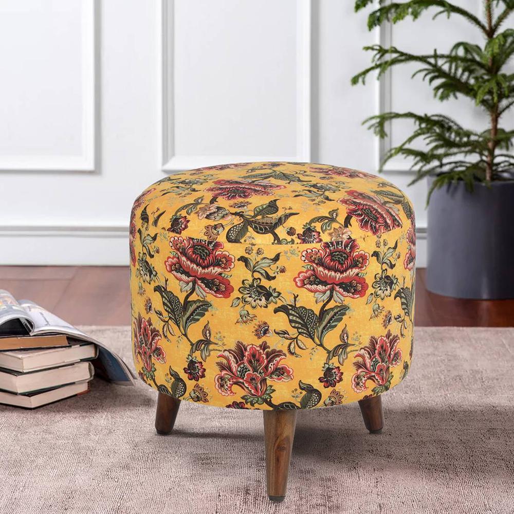 Seraphina Solid Wood  Ottomon in  Yellow Colour