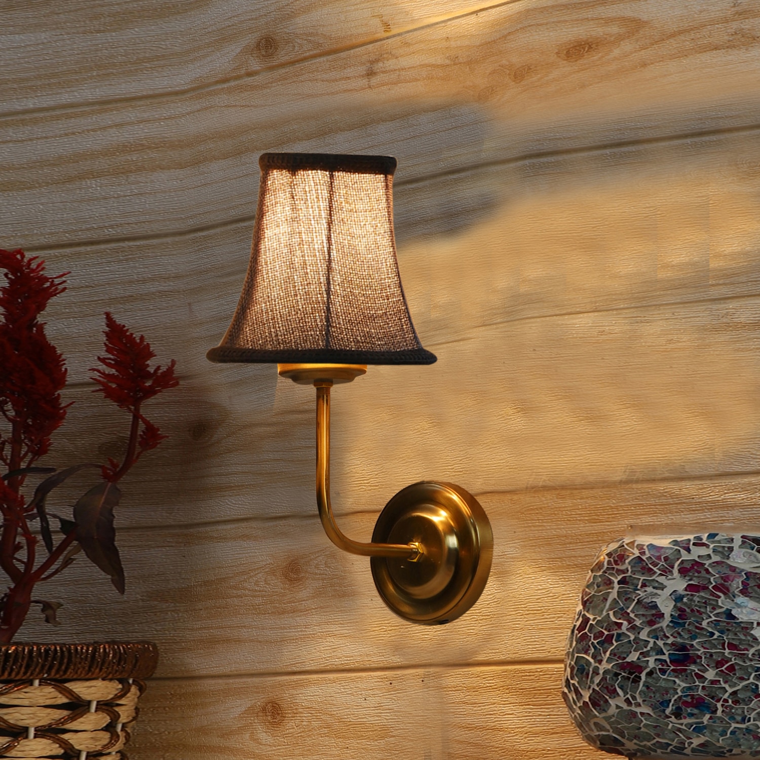 Devansh Gold Wall Mounted Lamp With Beige Jute Shade