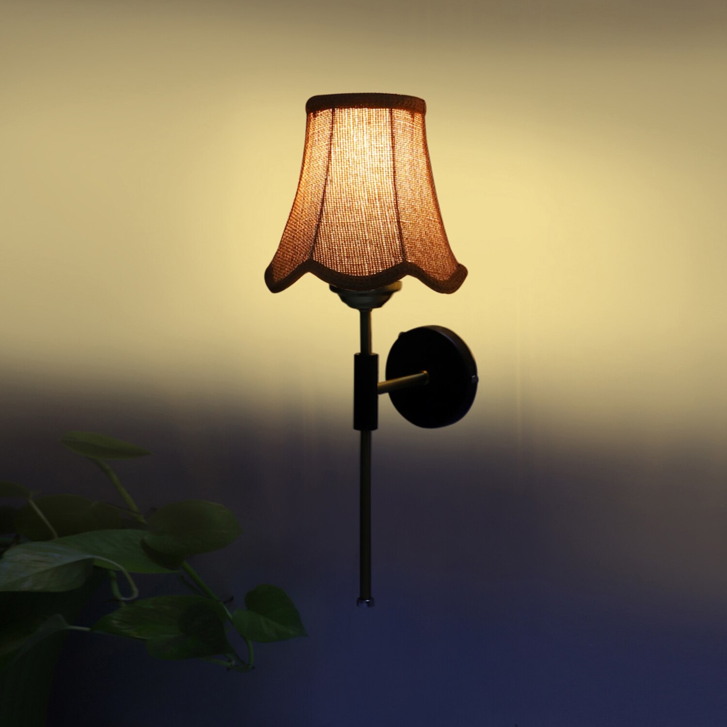 Devansh Metal Wall Mounted Lamp With Beige Jute Shade