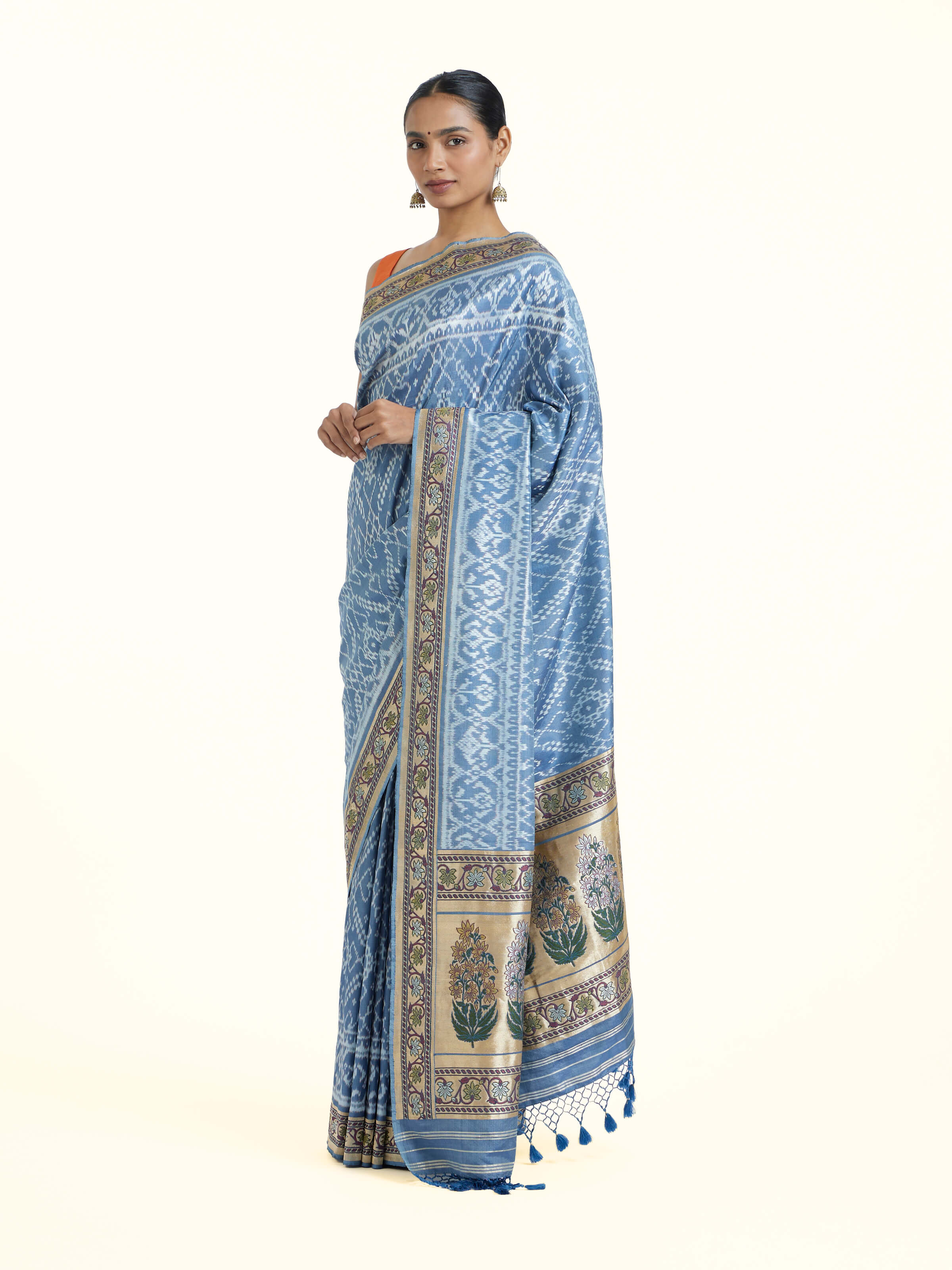 Indigo Ashavali Brocade Silk Saree