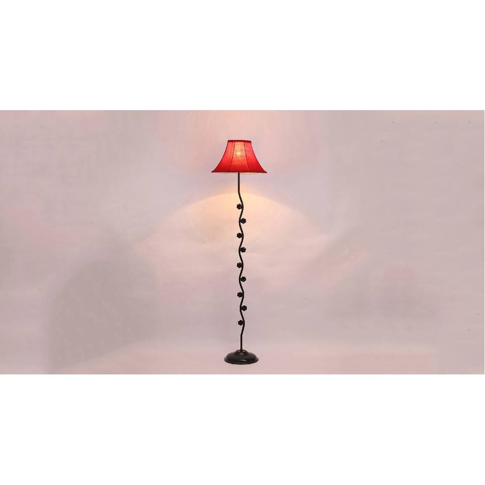 Zinnia Red Fabric Floor Lamp with Black Iron Base