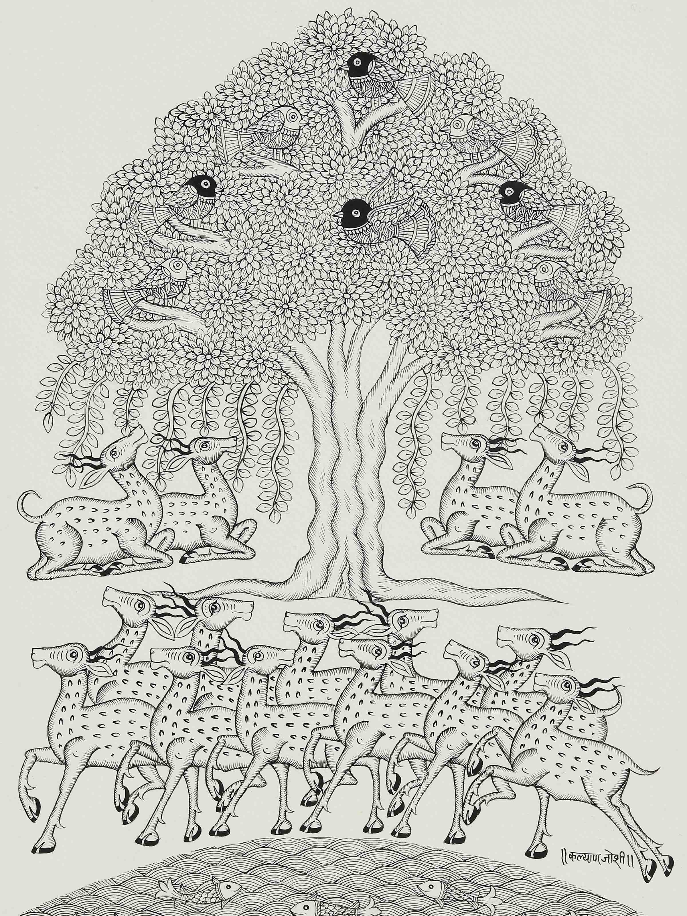 Deer Group Phad Painting