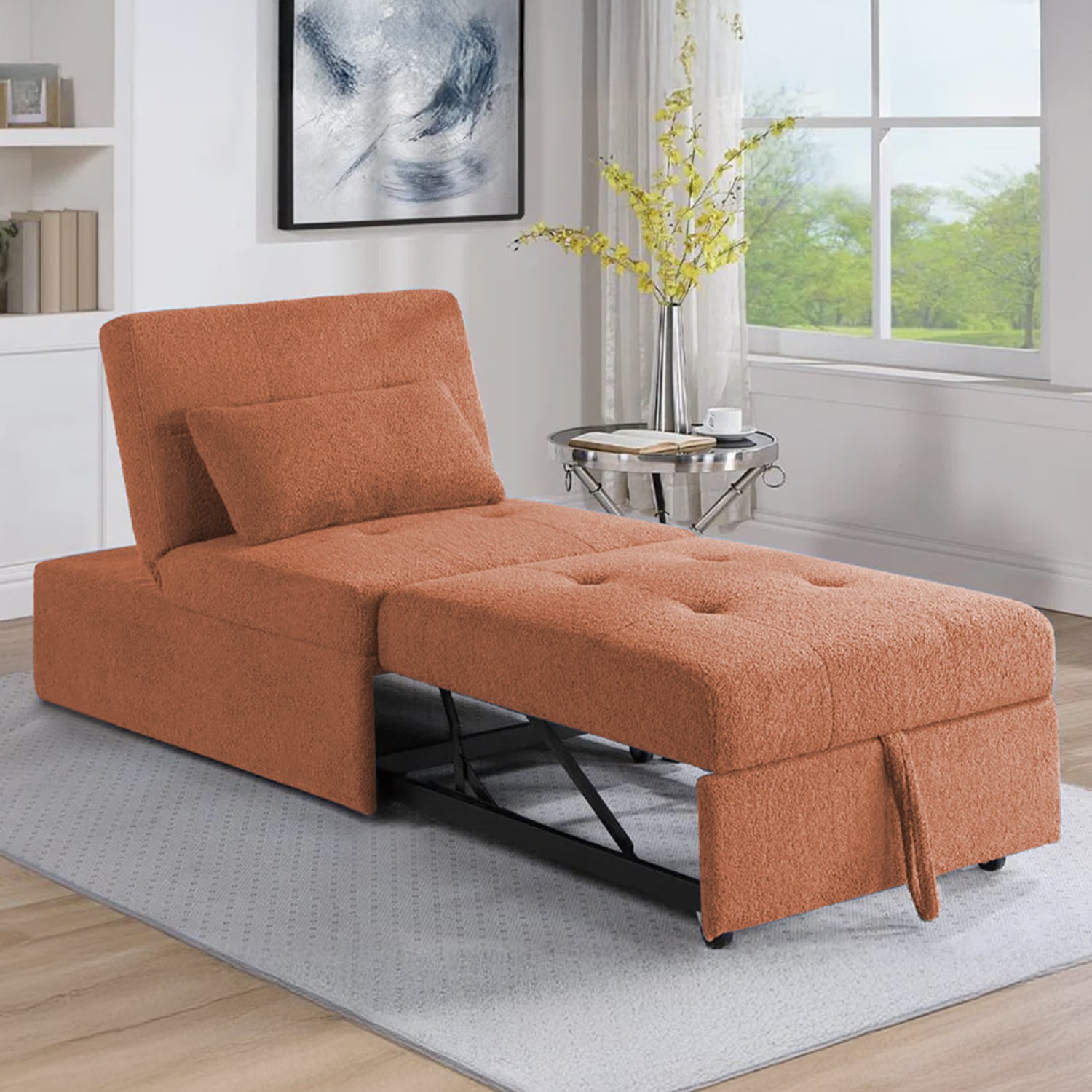 Evenie 1 Seater Pull Out Sofa cum Bed  in Orange Colour - Home Lifestylez