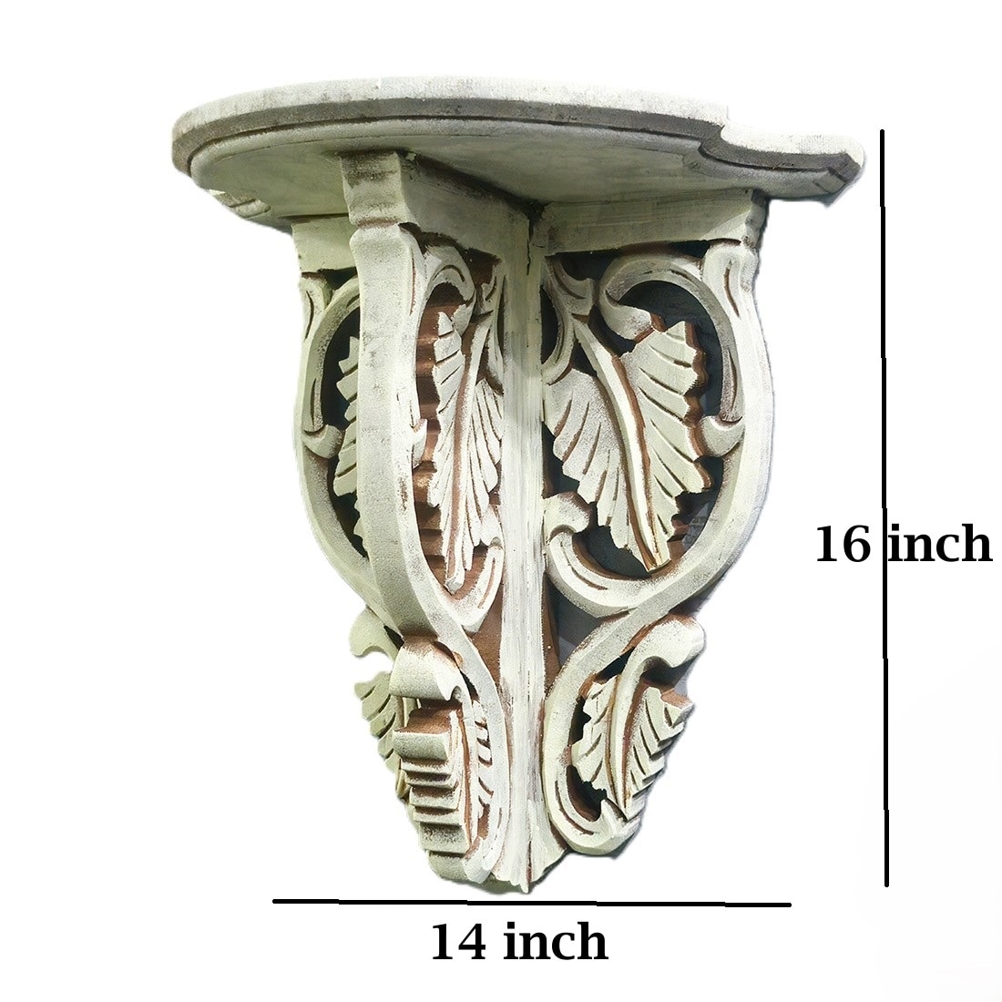 Leaf Solid Wood Shelf in Off White Colour