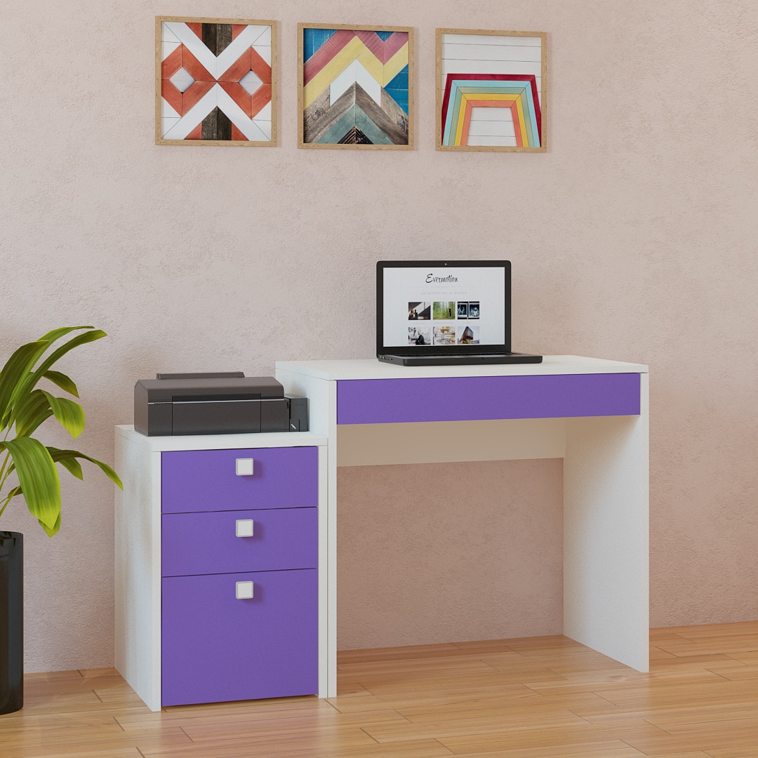 Eskada Kids Study Desk cum Printer Table with 4 Drawers in Lavender Purple Colour