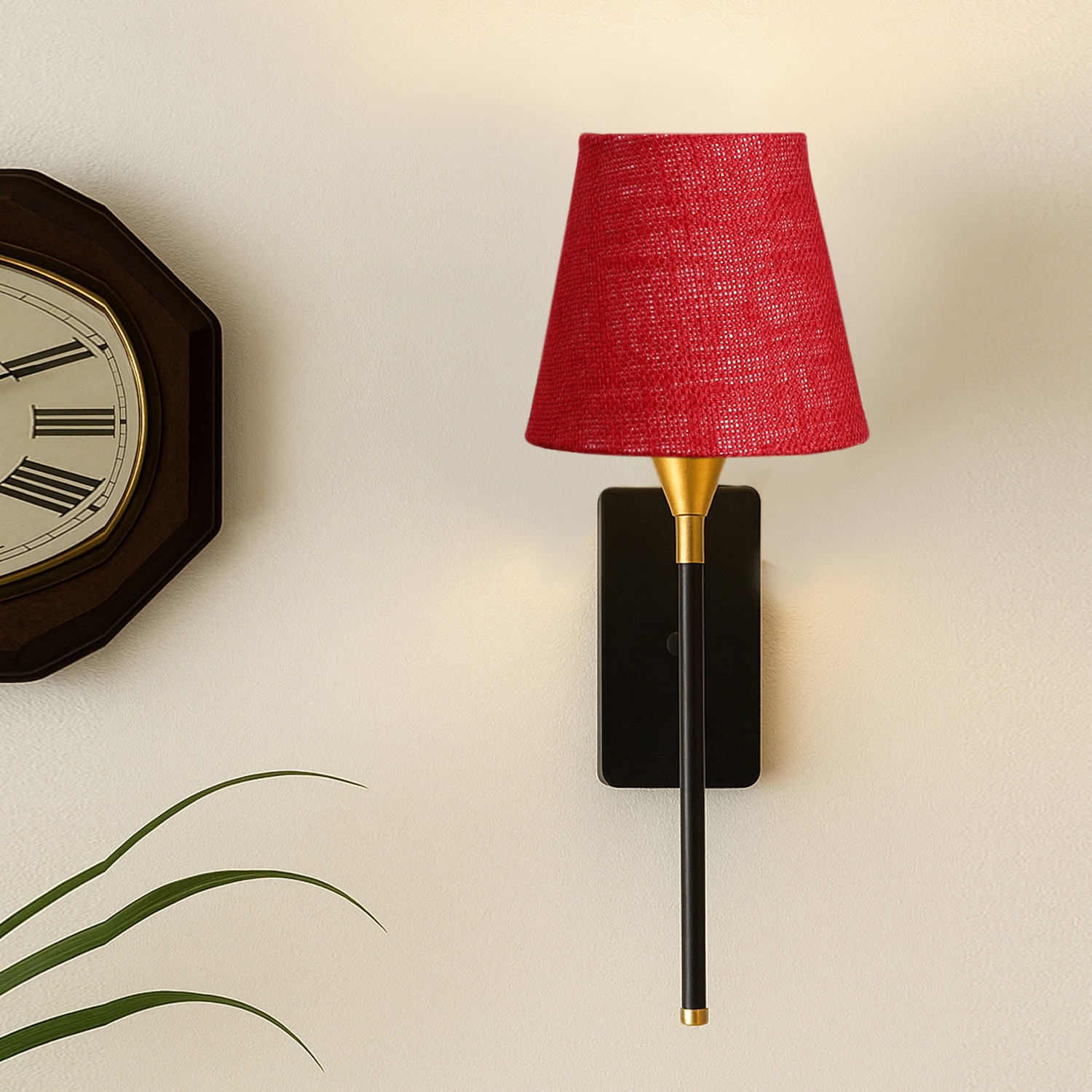 Devansh Metal Electric Wall Light in Black Colour with Maroon Shade Count of 1 Light - Devansh