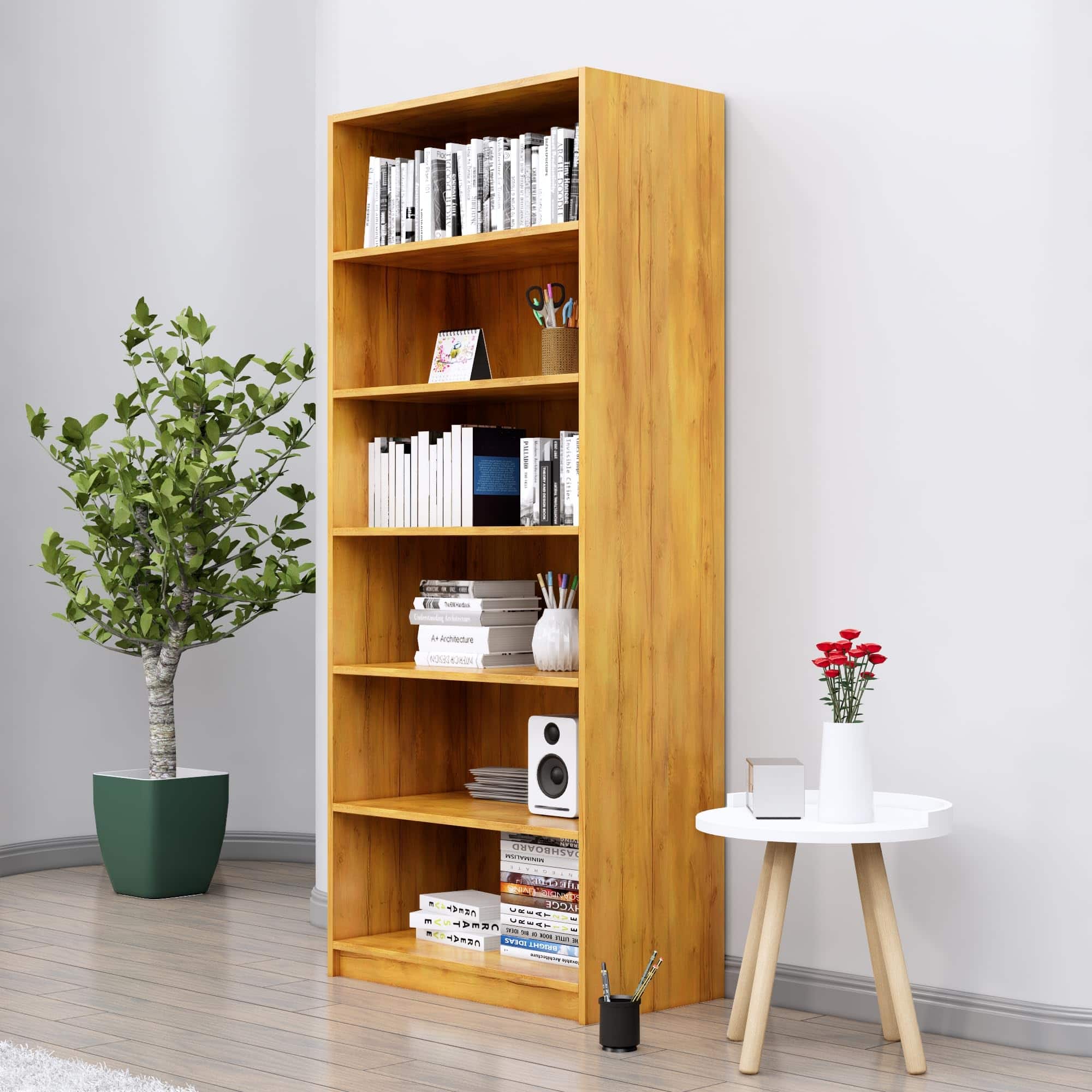 Hexa Engineered Wood Bookshelf Multipurpose Storage Rack in Giant Wood Colour - HexaRed
