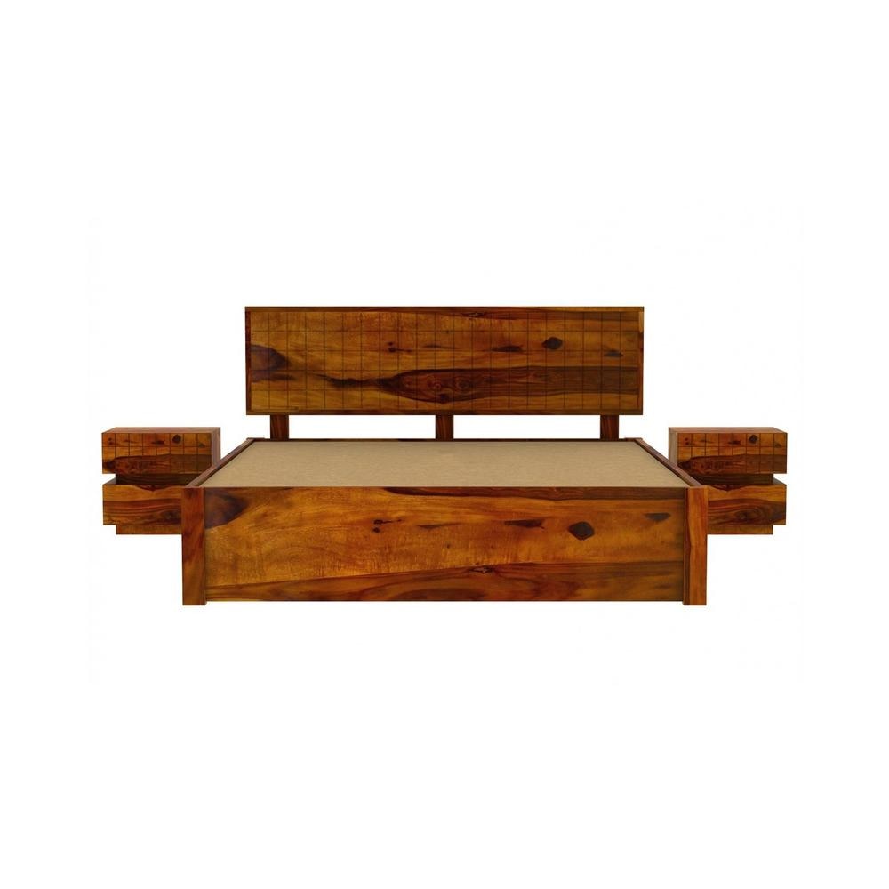 Esra Sheesham Wood Queen Size Bed Drawer Storage Honey OakOak Finish (60 x 78 inches)