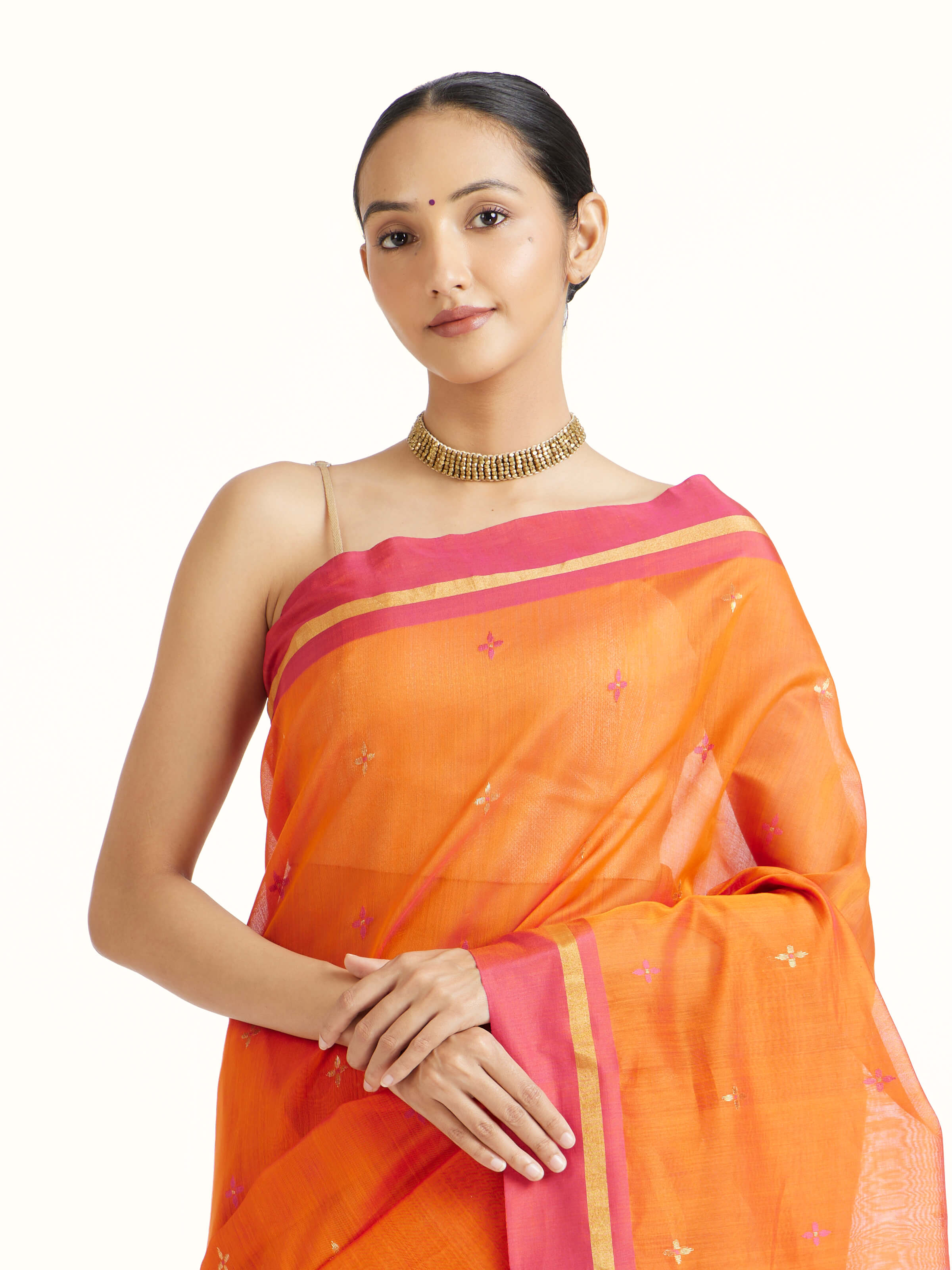 Rust Mulberry Silk Cotton Chanderi Saree