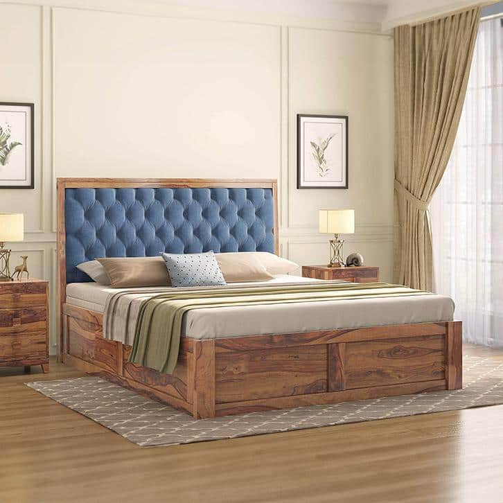 Avon Solid Wood King Size Box Storage Bed In Teak Finish