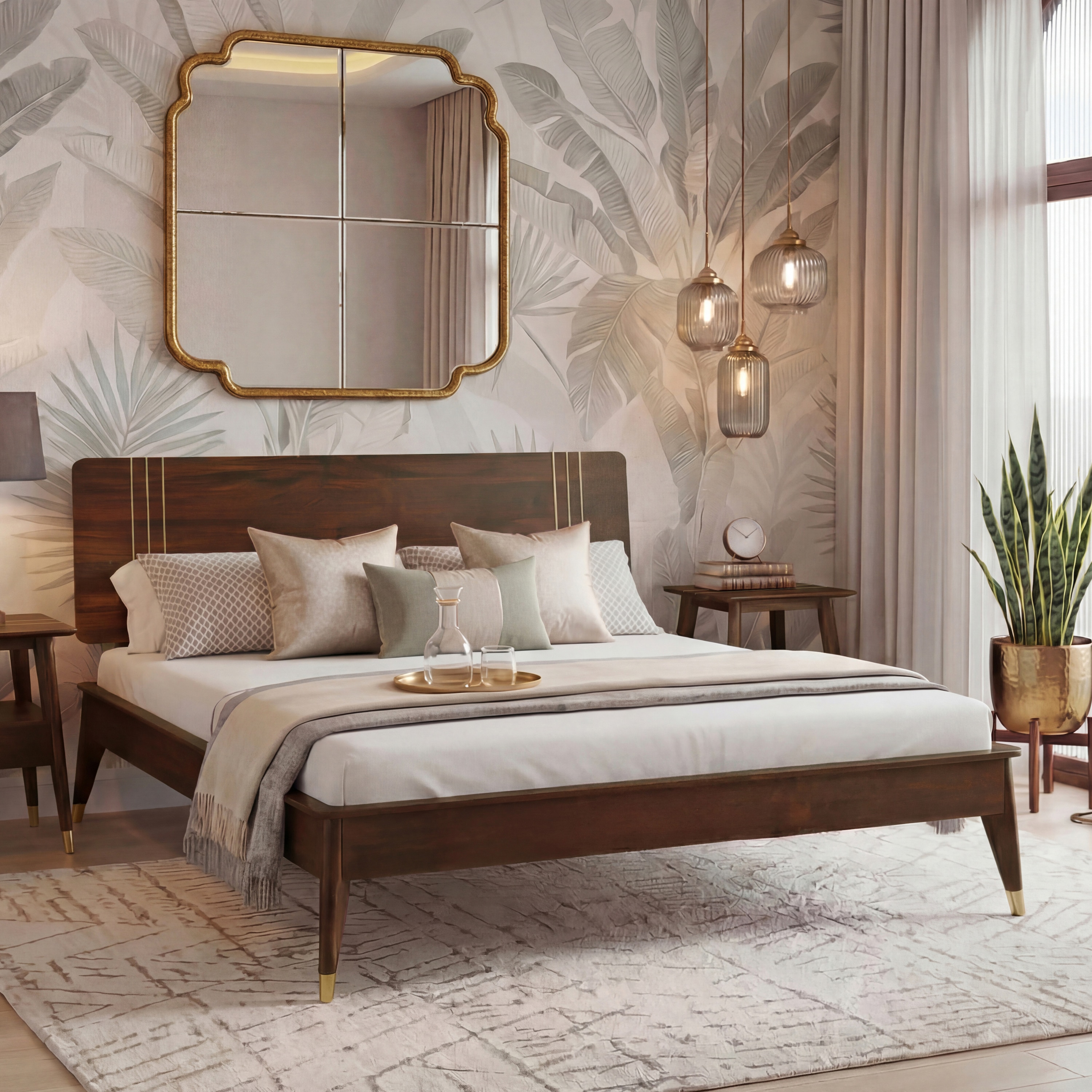 Saar Teak Wood Queen Size Non Storage Bed In Espresso Teak Finish