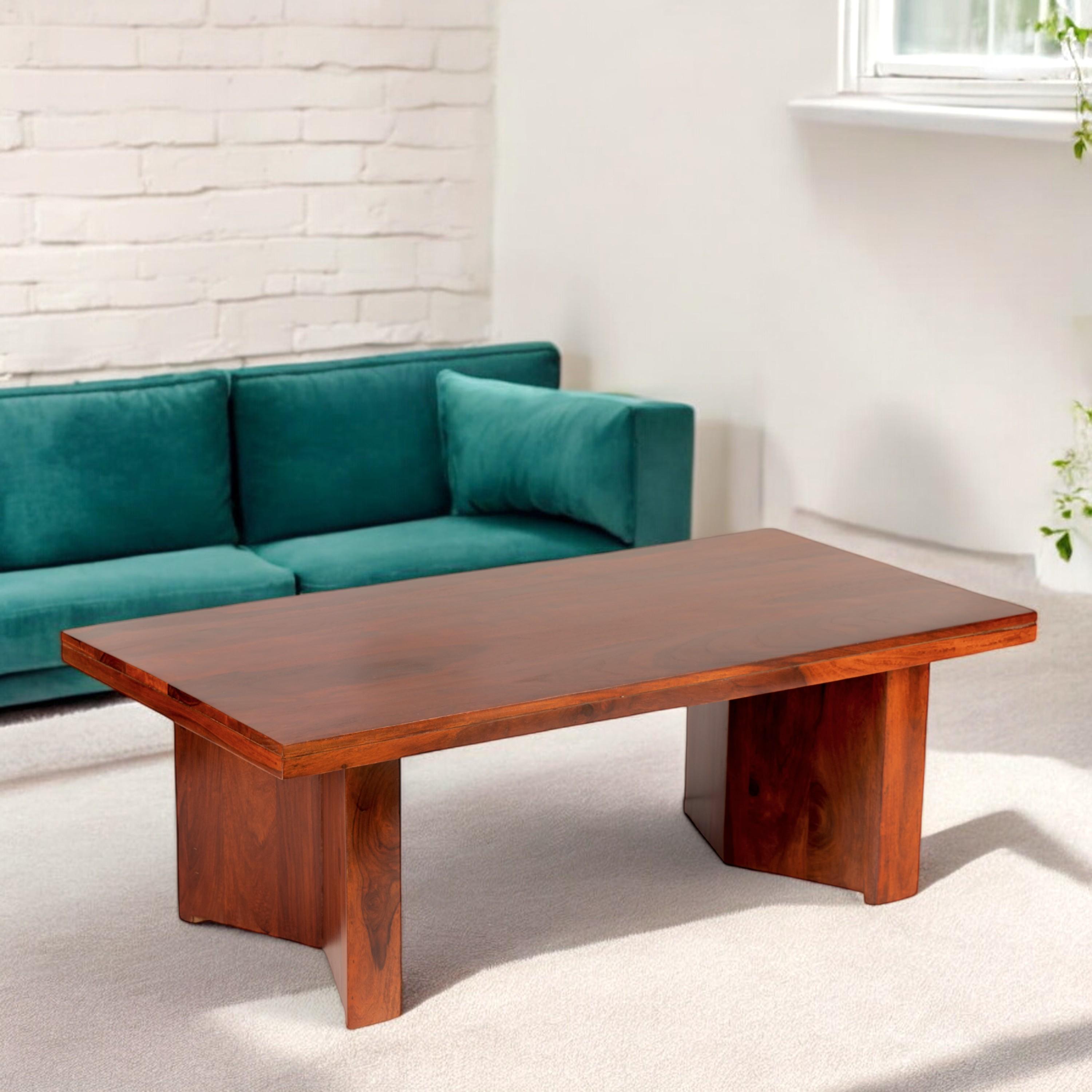 Kassel Sheesham Wood Contemporary Rectangle Coffee Table In Honey Finish