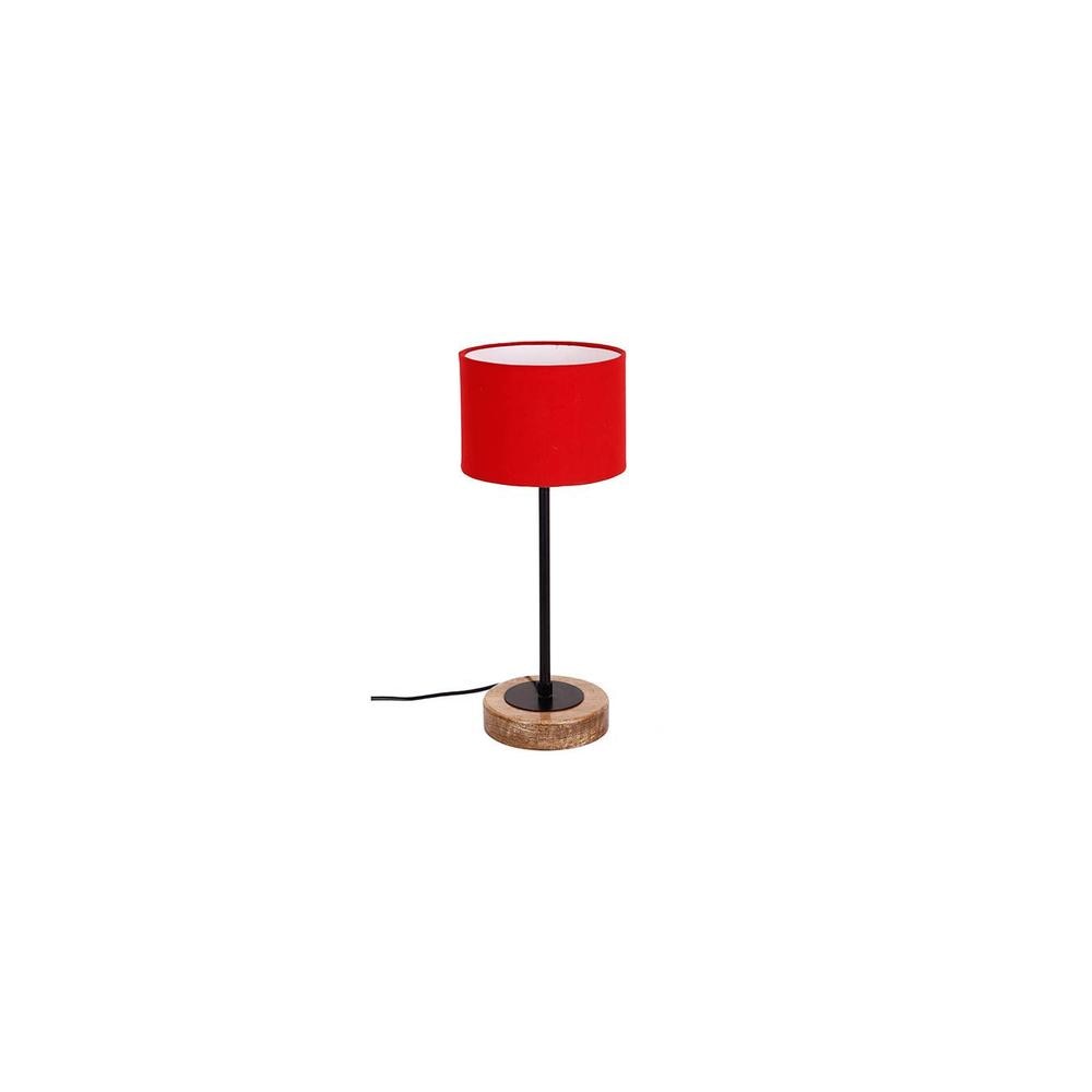 Rene Red Fabric Shade Table Lamp with Natural Wood & Iron Base