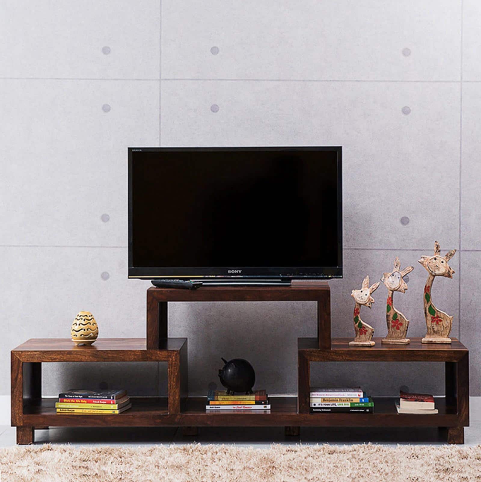 Allen Sheesham Wood Minimalist Tv Entertainment Unit For Tv Upto 55 Inch In Provisional Teak Finish