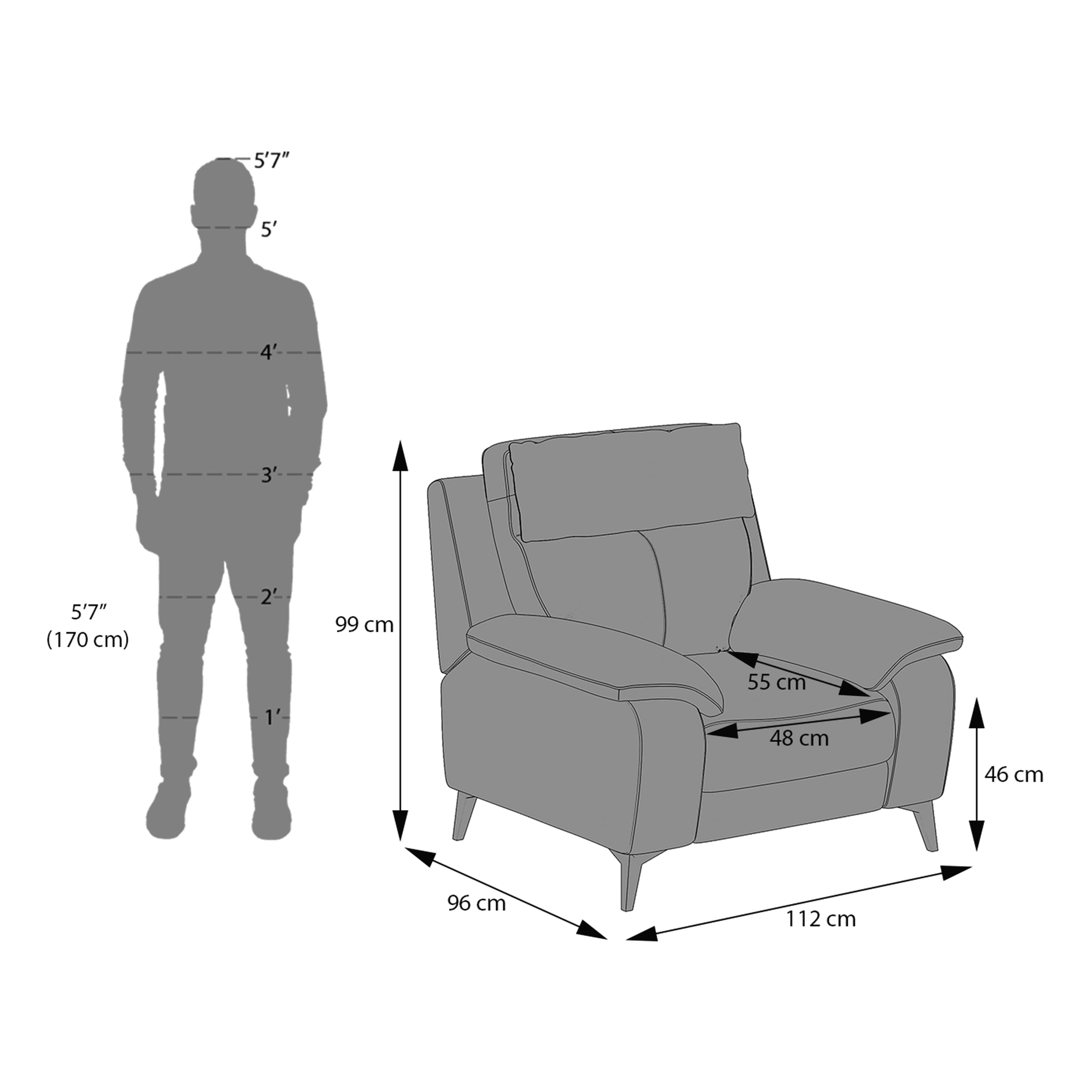 Emila 1 Seater Fabric Sofa In Fossil Weave Colour