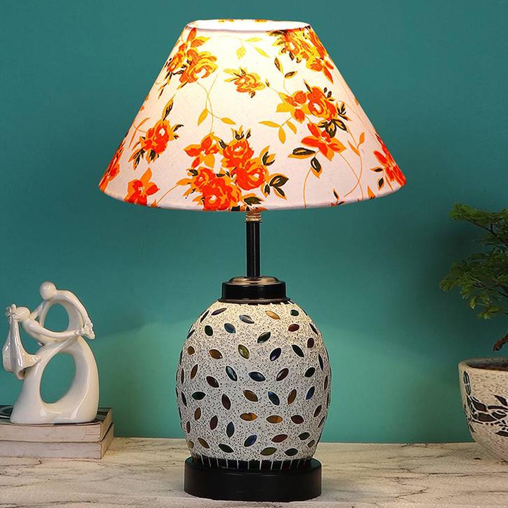 Danielle Multicolor cotton Glass Table lamp with Iron Base