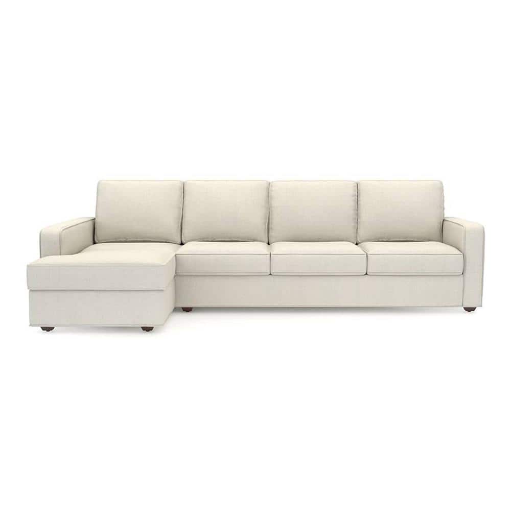 Apollo Fabric Sectional Sofa (Colour : Pearl, Cushion : Soft, Back Type : Regular, Seating Capacity : Left Aligned 3 Seater + Left Aligned Chaise + Ottoman)