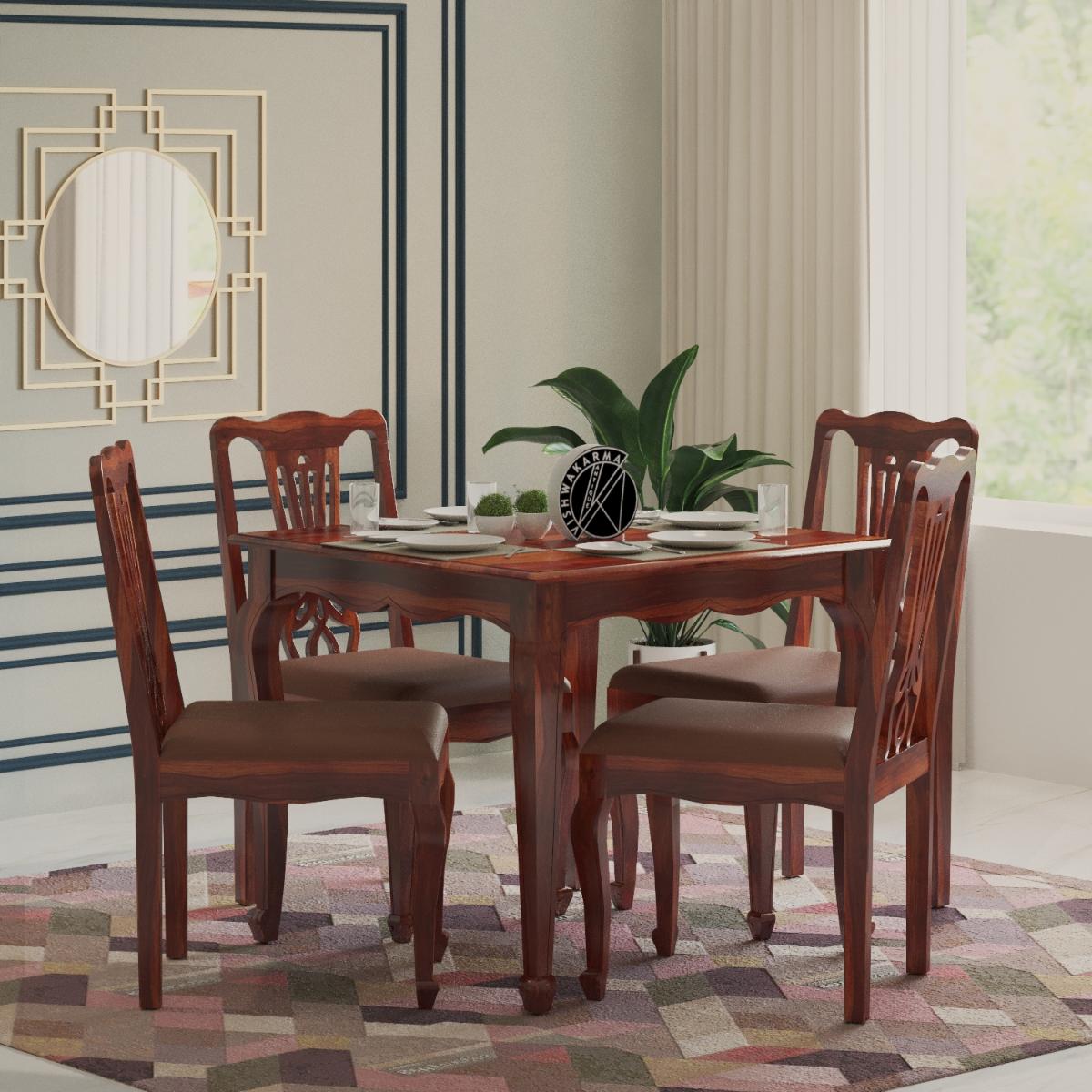 Samuel Solid Wood 4 Seater Dining set in Honey Finish - Vishwakarma Antique