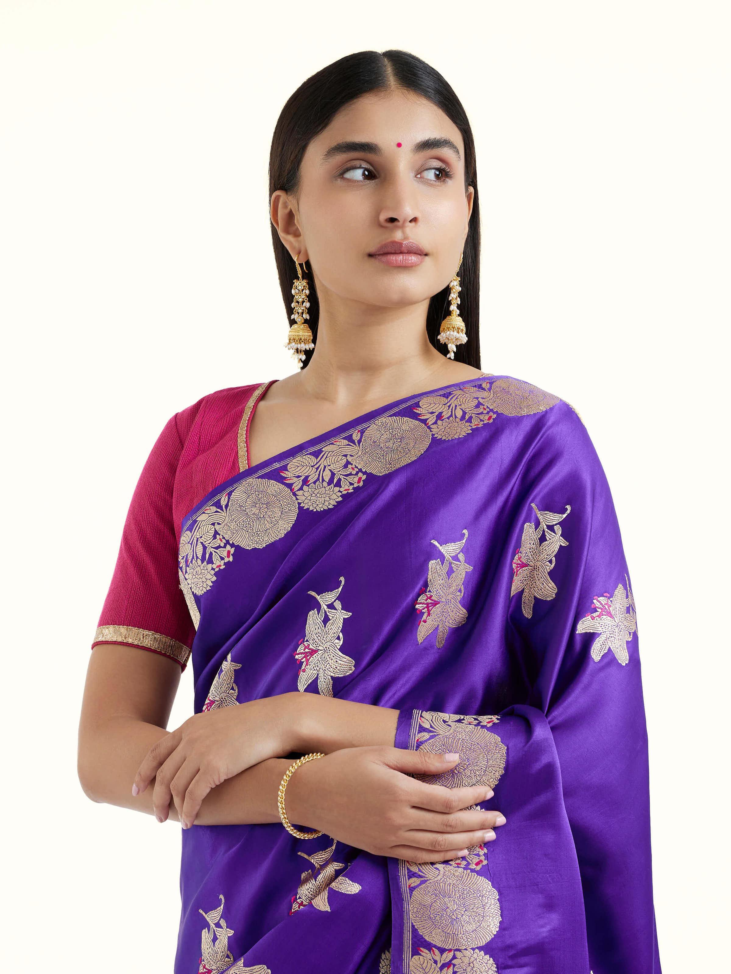 Purple Silk Banarasi Saree