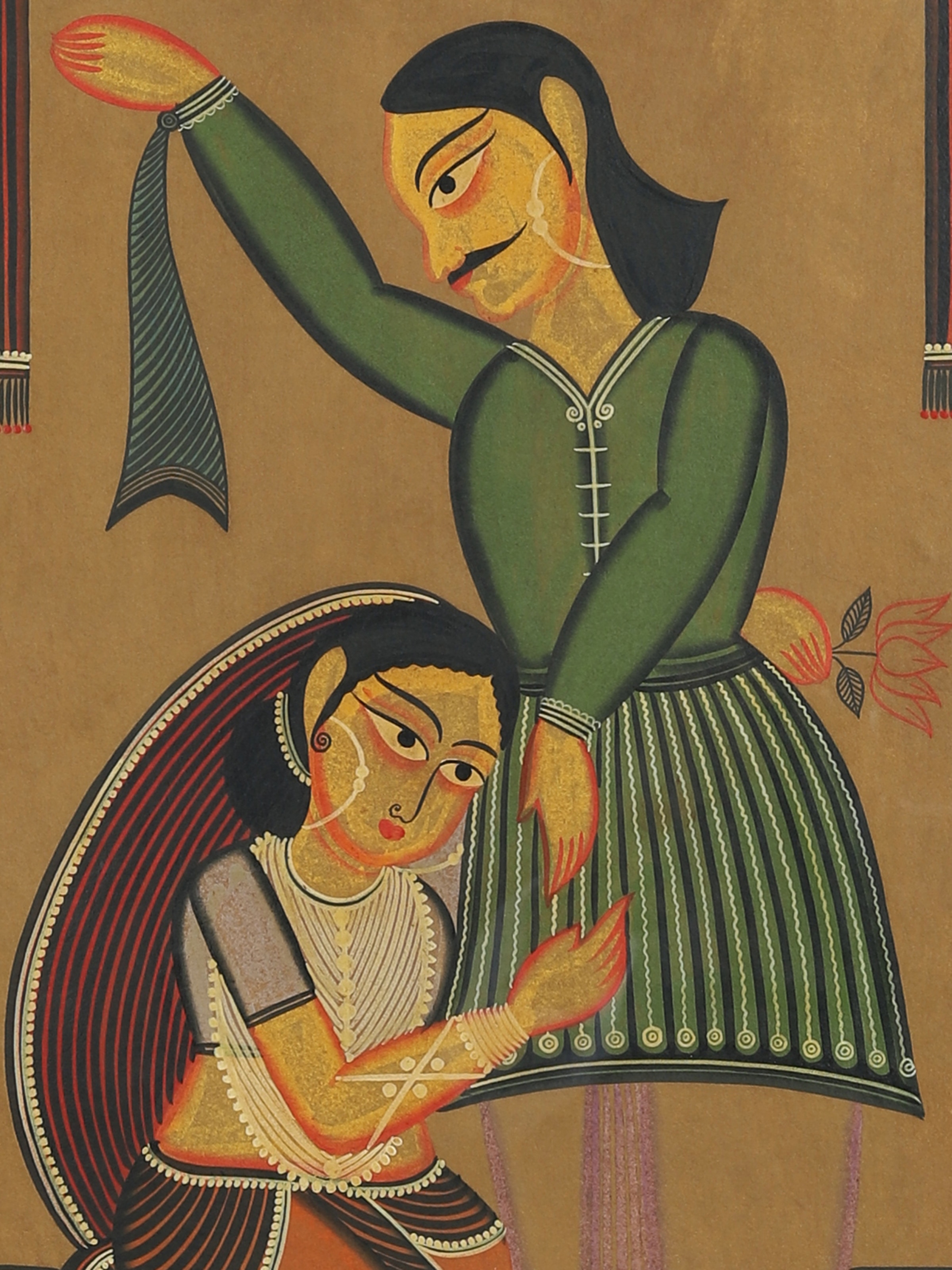 Detail shot of Husband Wife Kalighat Painting