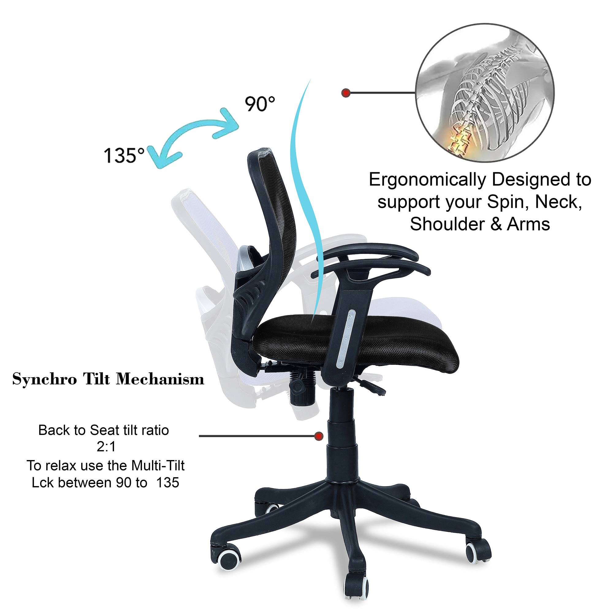Odrione Low Back Ergonomic Chair in Black Colour
