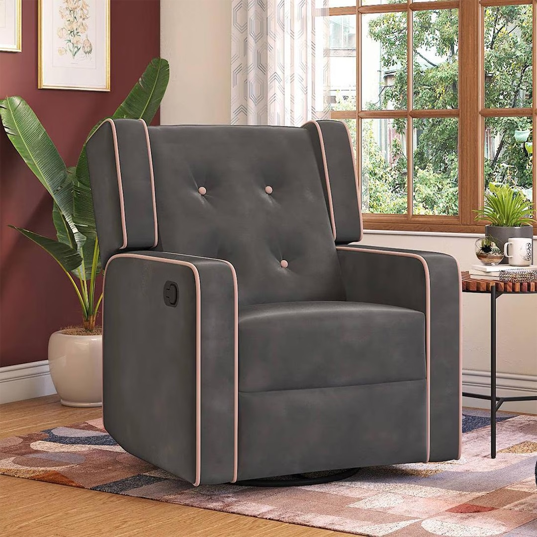 Irene One Seater Rocker Swivel Recliner in Space Grey Velvet Colour - Urban Ladder