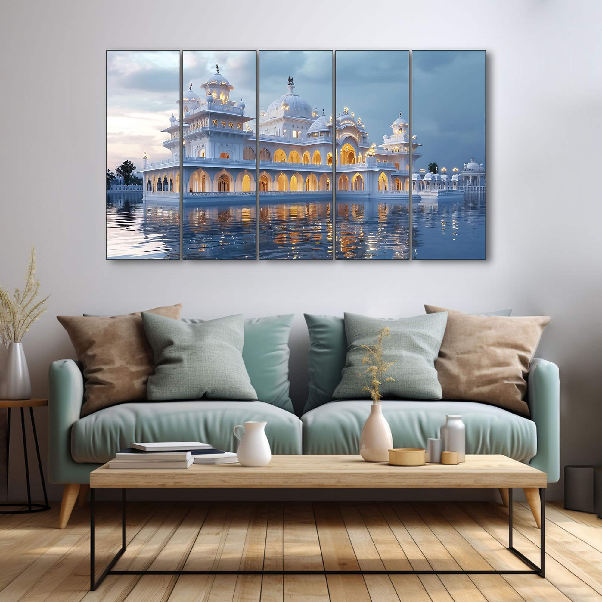 The Castle Decor Ram Mandir Wall Painting Wooden Framed 27x48 Inch (Style 4) - The Castle Decor