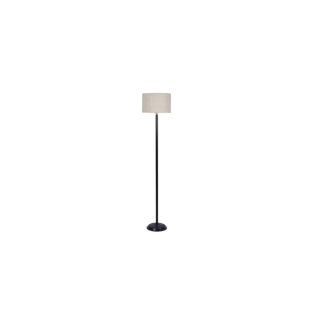 Flora White Natural Fiber Floor Lamp with Black Iron Base