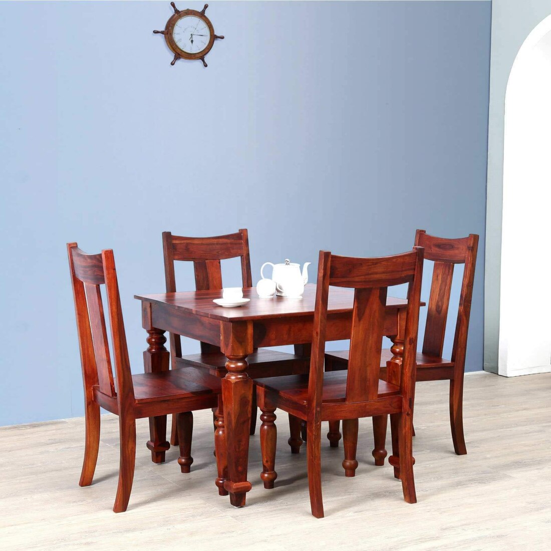 Holand Sheesham Wood 4 Seater Dining Set In Honey Oak Finish
