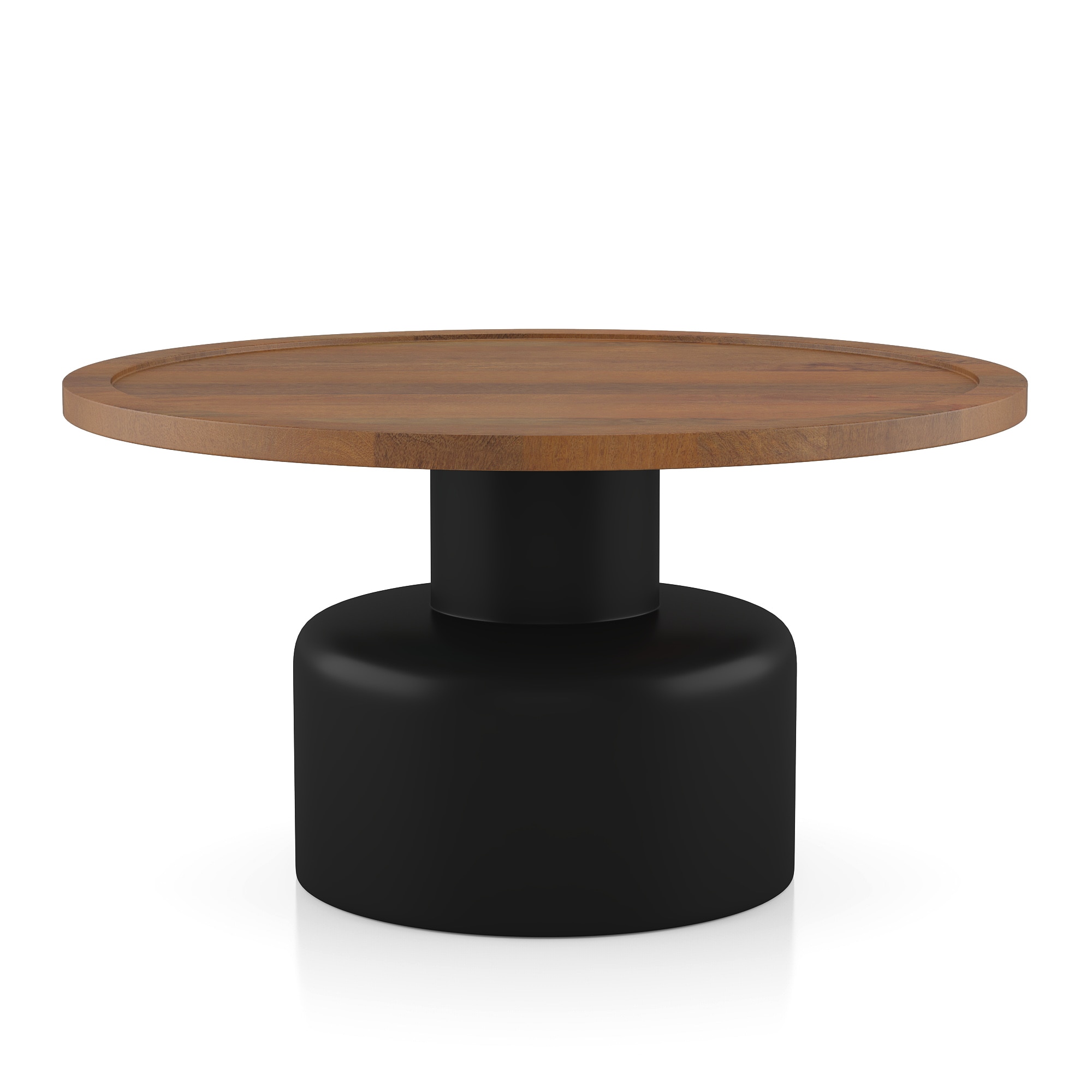 Toro Solid Wood Round Coffee Table In Dual Tone Amber Walnut And Black Finish