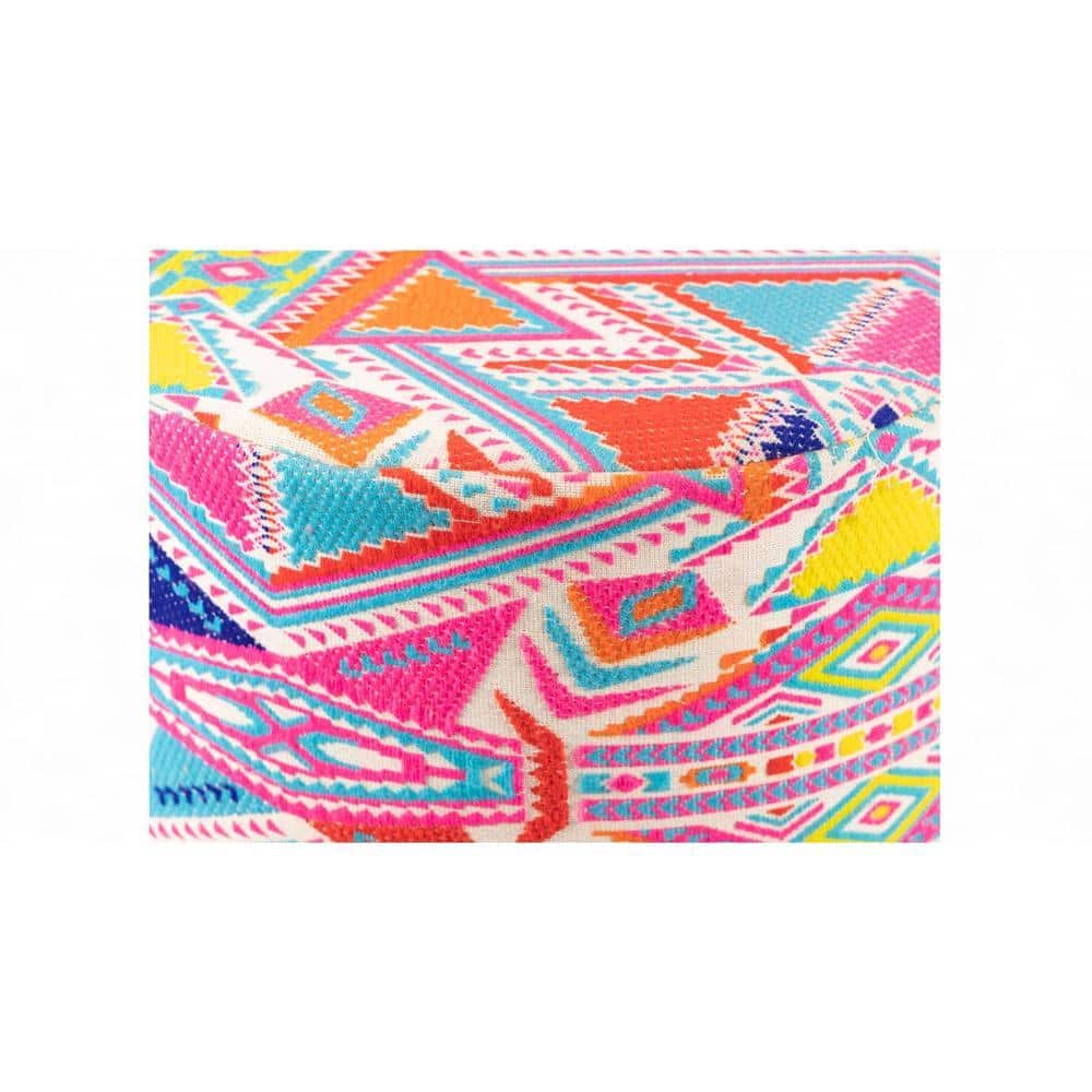 Louisville Acacia Wood Parisian Round Set of 2 Pouffe in Multicolour