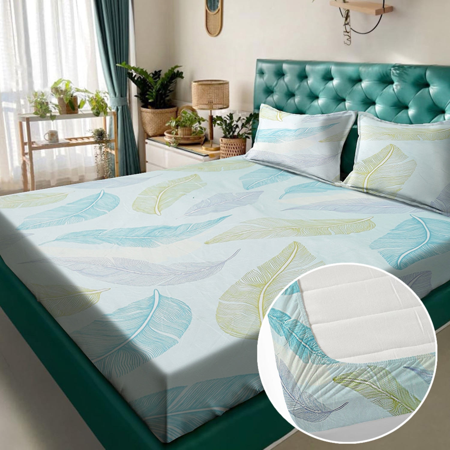 Multicolor Floral 180 TC Fitted 1 King  Bedsheet with 2 Pillow Covers