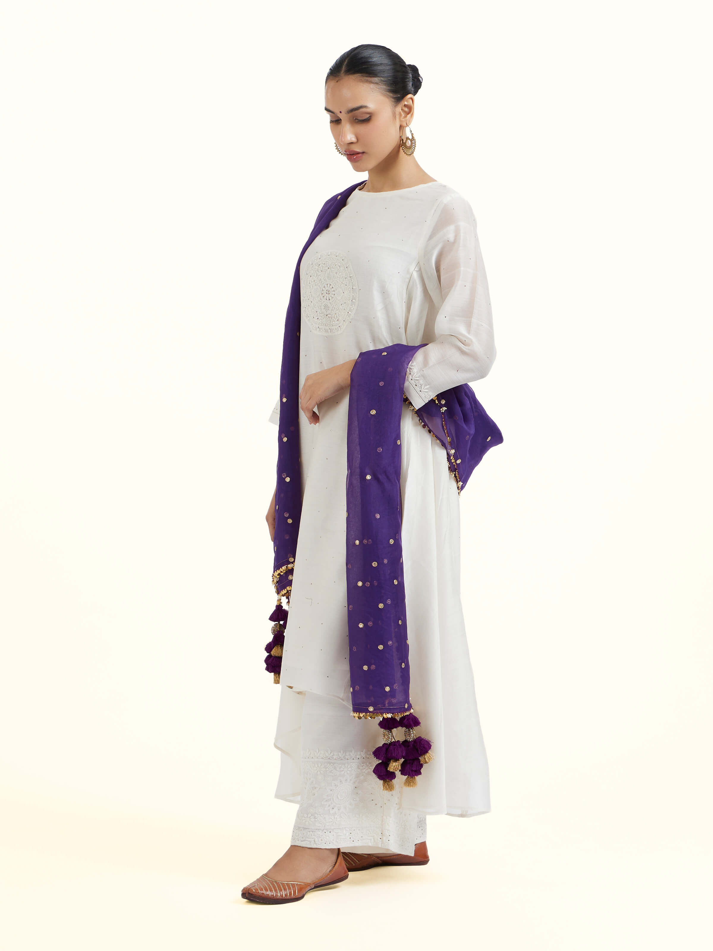 Purple Hand Embroidered Dupatta