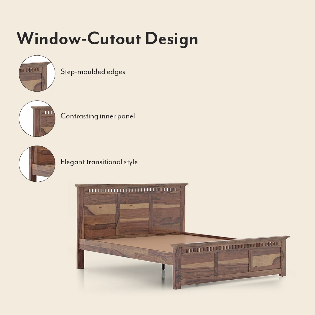 Fidora Solid Wood Queen Size Non Storage Bed In Teak Finish