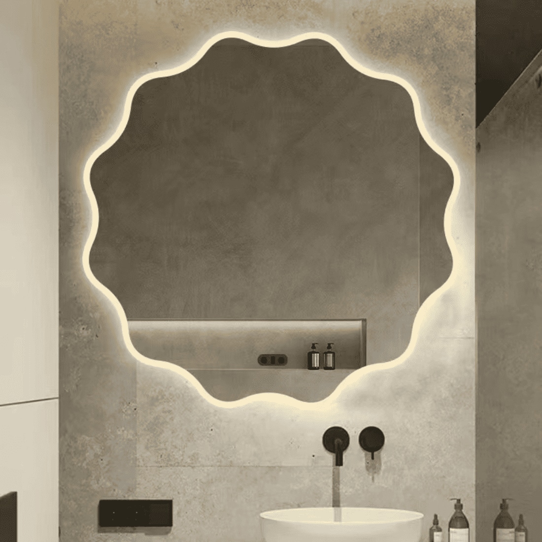 Wavy LED Backlit Mirror Designer Flower Shape for