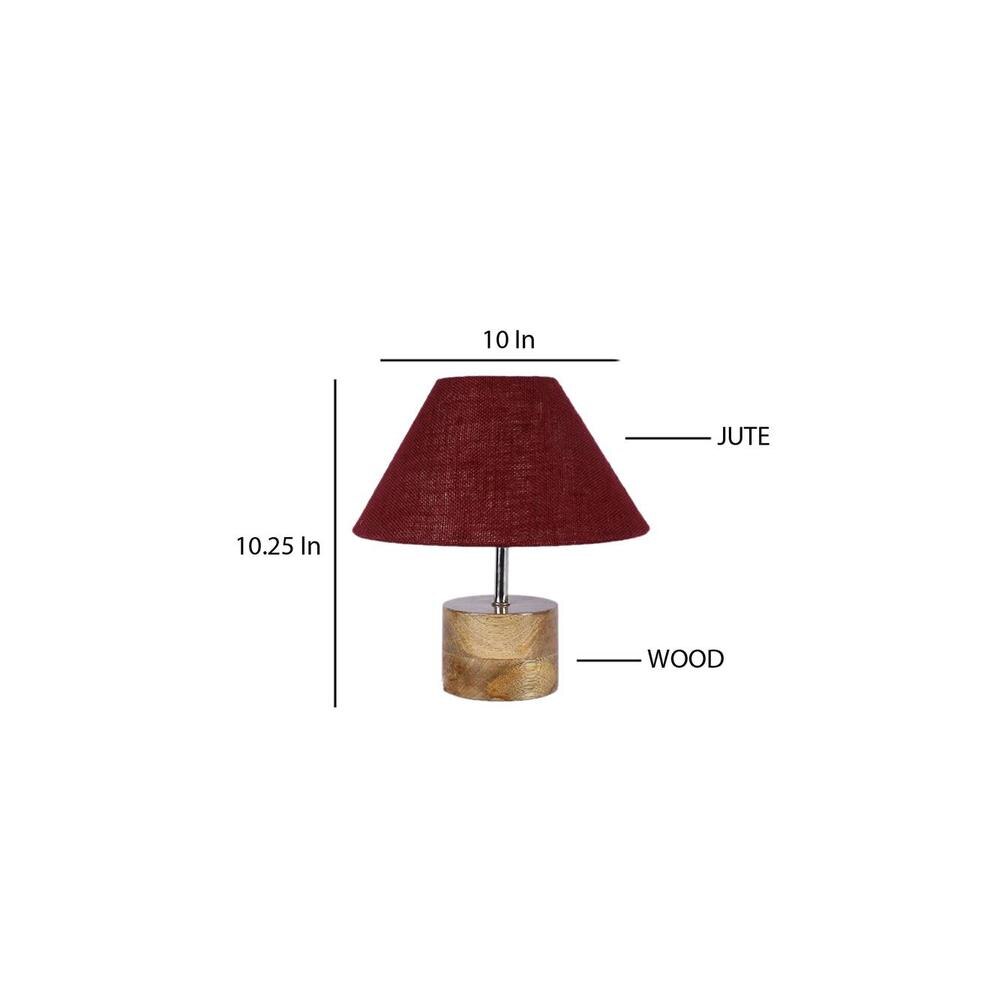 Carol Maroon Natural Fiber Shade Table Lamp with Natural Wooden Base